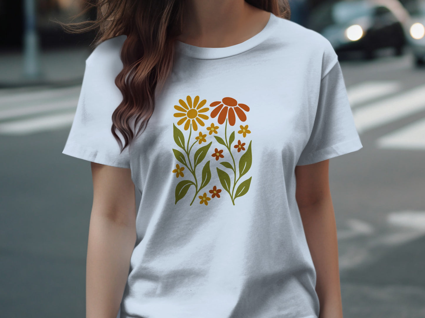 Colorful Flower Pattern White Casual Wear T-shirt product type