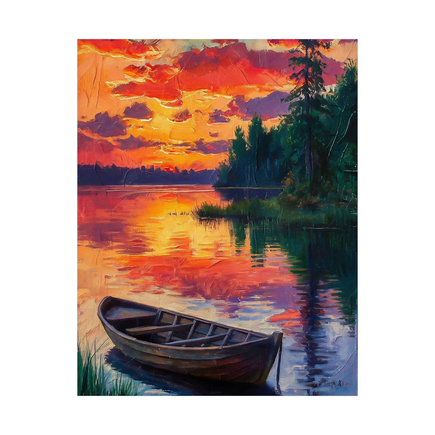 Wooden Boat At Sunset Poster