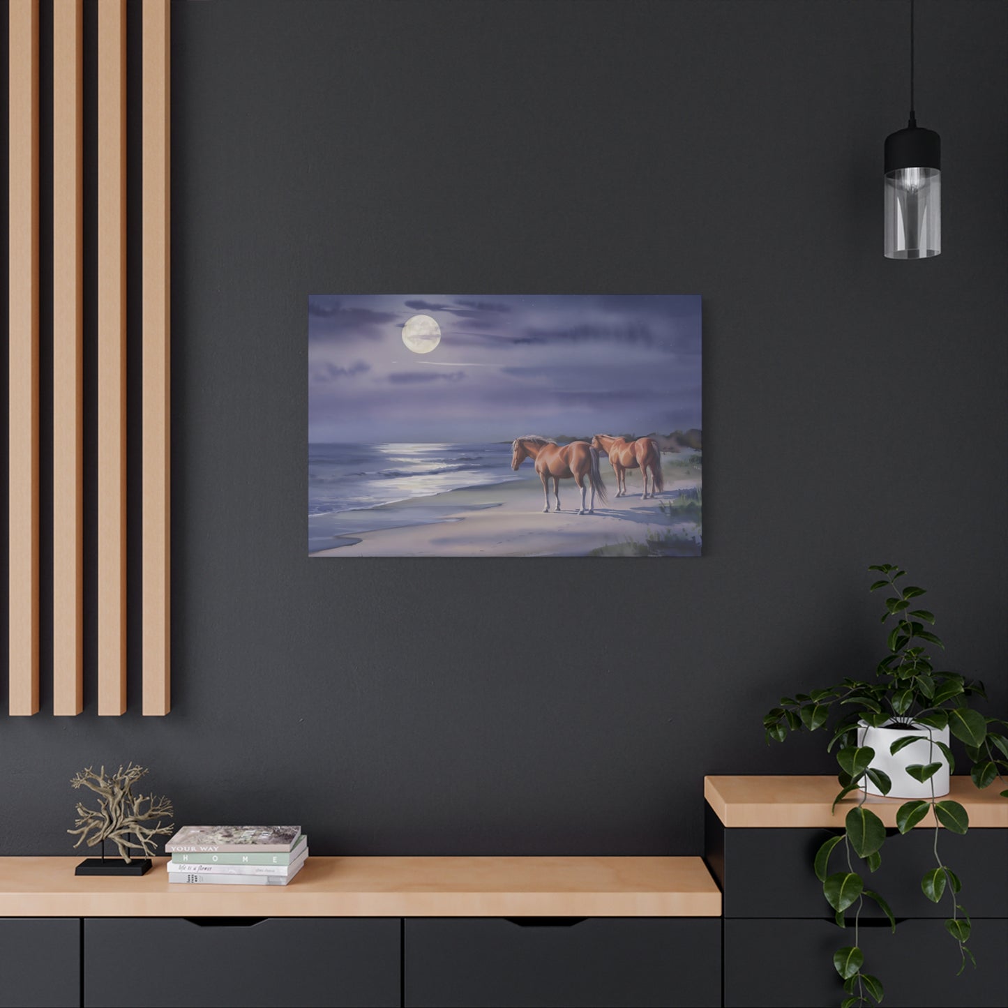 Horses by the Moonlight Canvas Wall Art