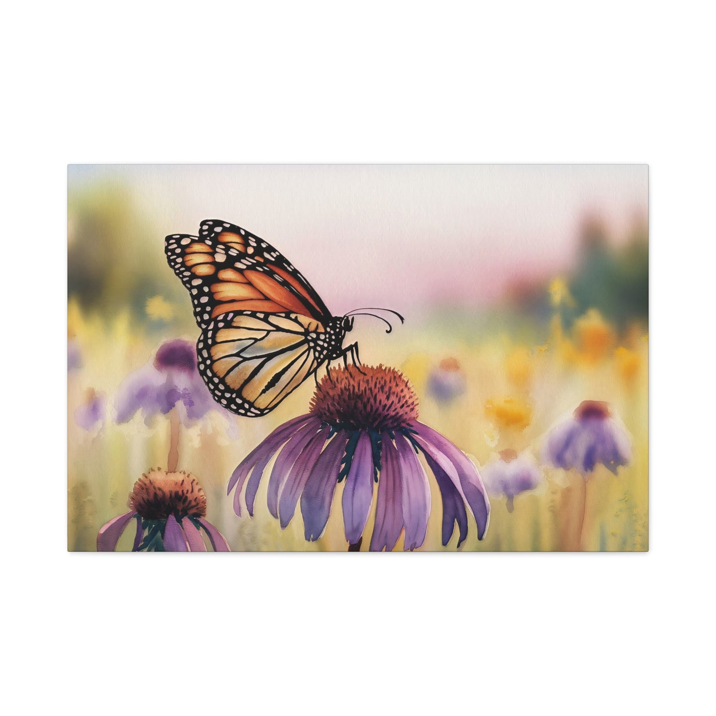 Butterfly On Coneflower Watercolor Canvas Wall Art