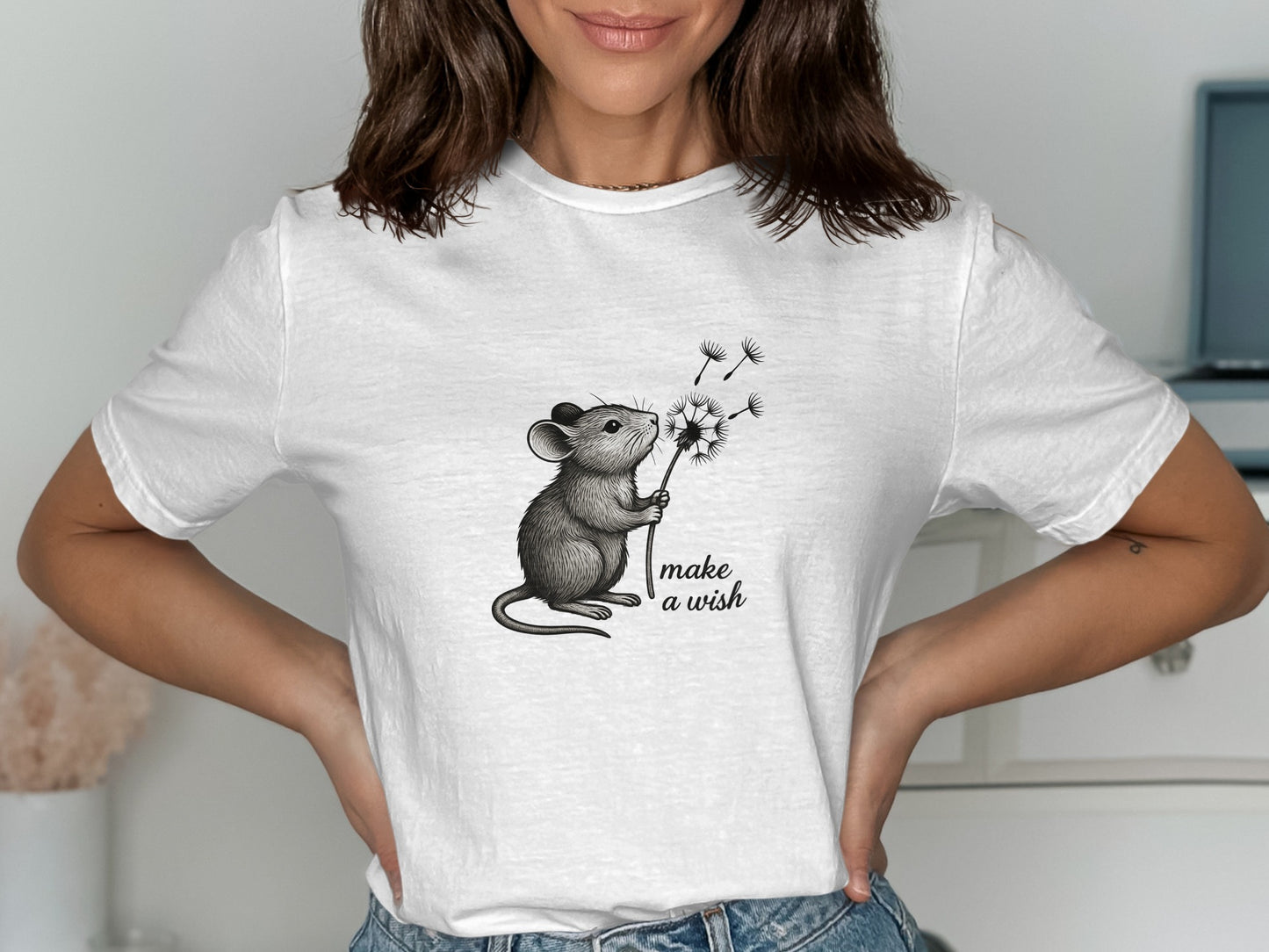 Cute Mouse Make A Wish White Graphic T-shirt product