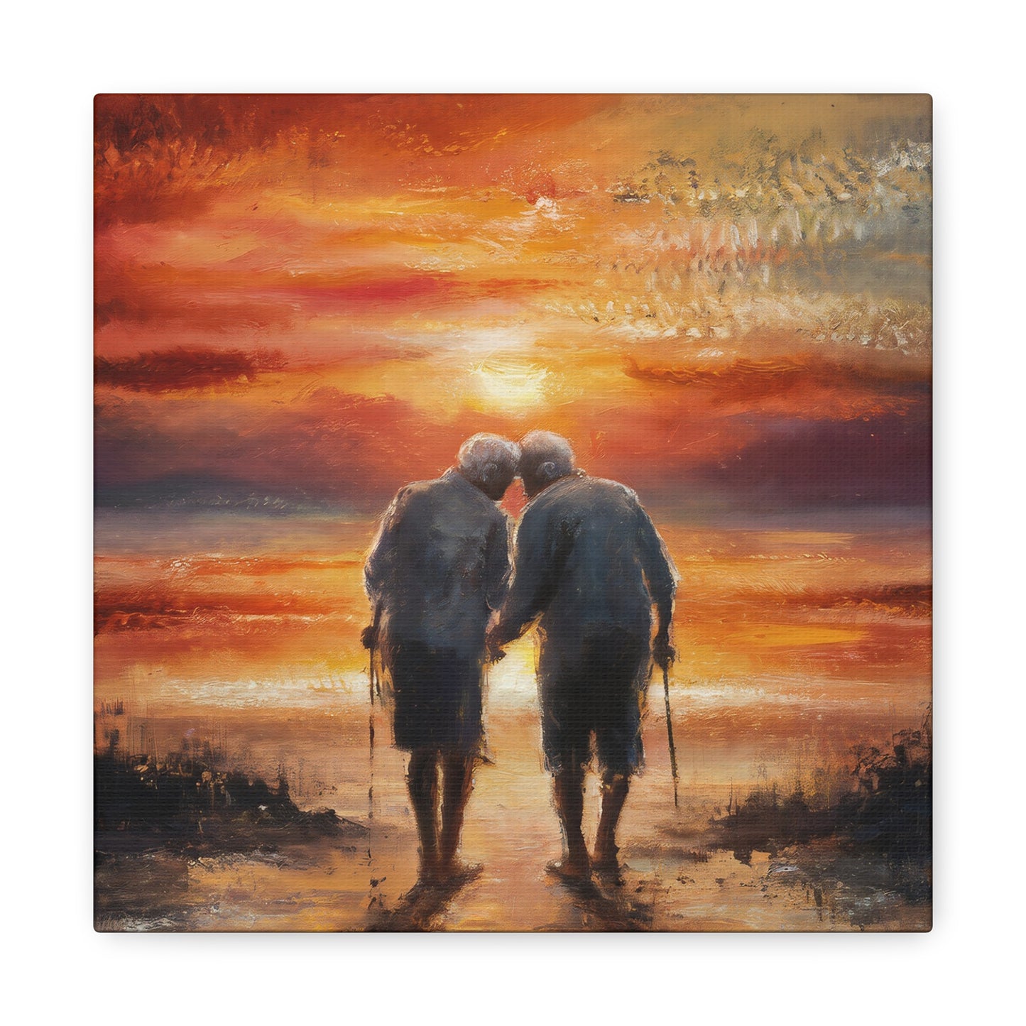 Older Couple Sunset Abstract Oil Painting Canvas Wall Art