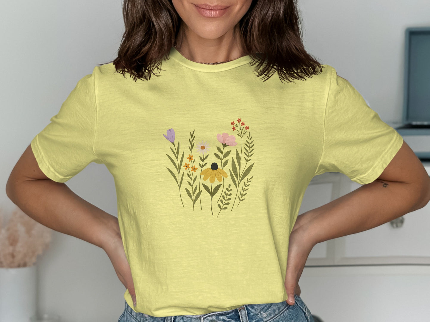 Floral Pattern Yellow Casual T-Shirt product type