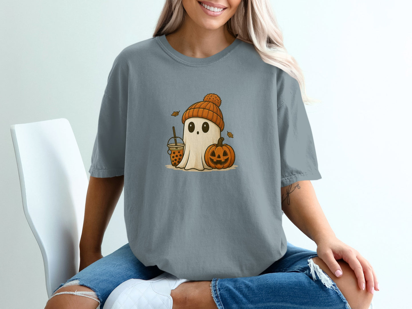 Cute Ghost with Pumpkin Halloween Themed T-Shirt product