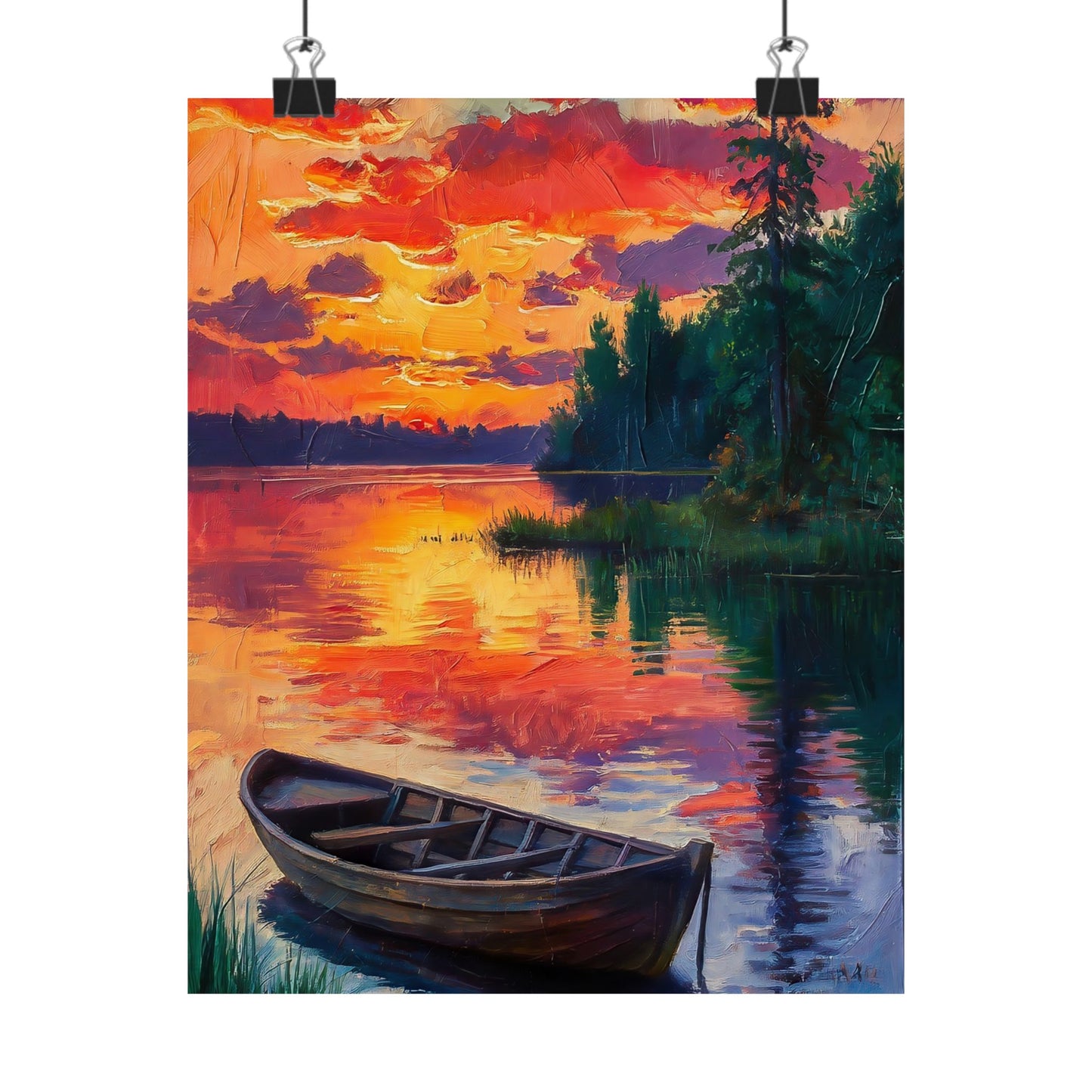 Wooden Boat At Sunset Poster