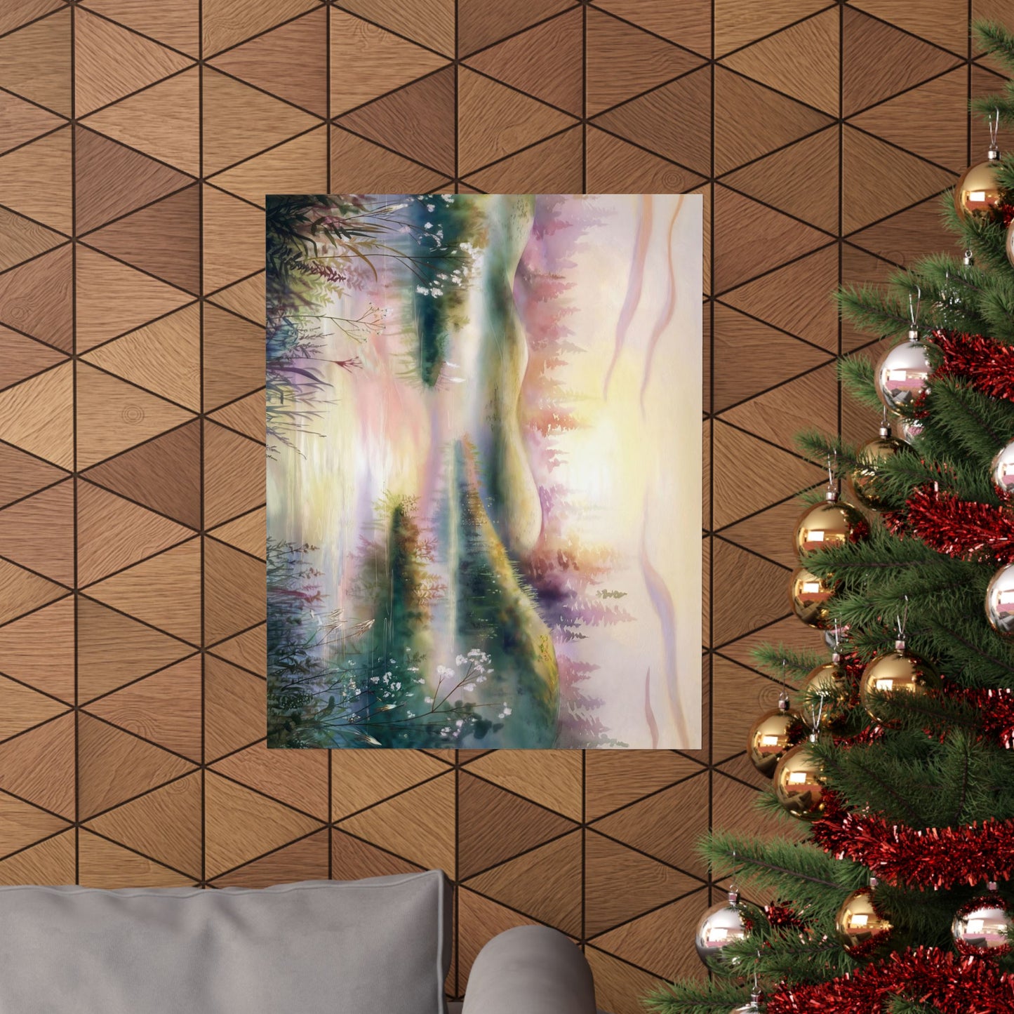 Mountain Lake Sunrise Watercolor Poster