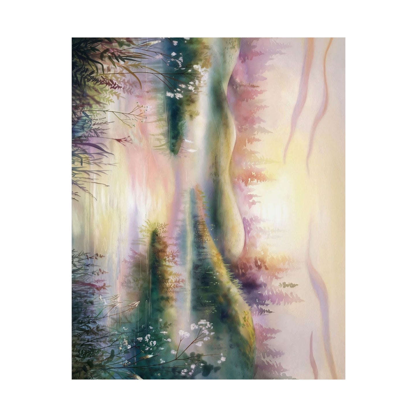 Mountain Lake Sunrise Watercolor Poster