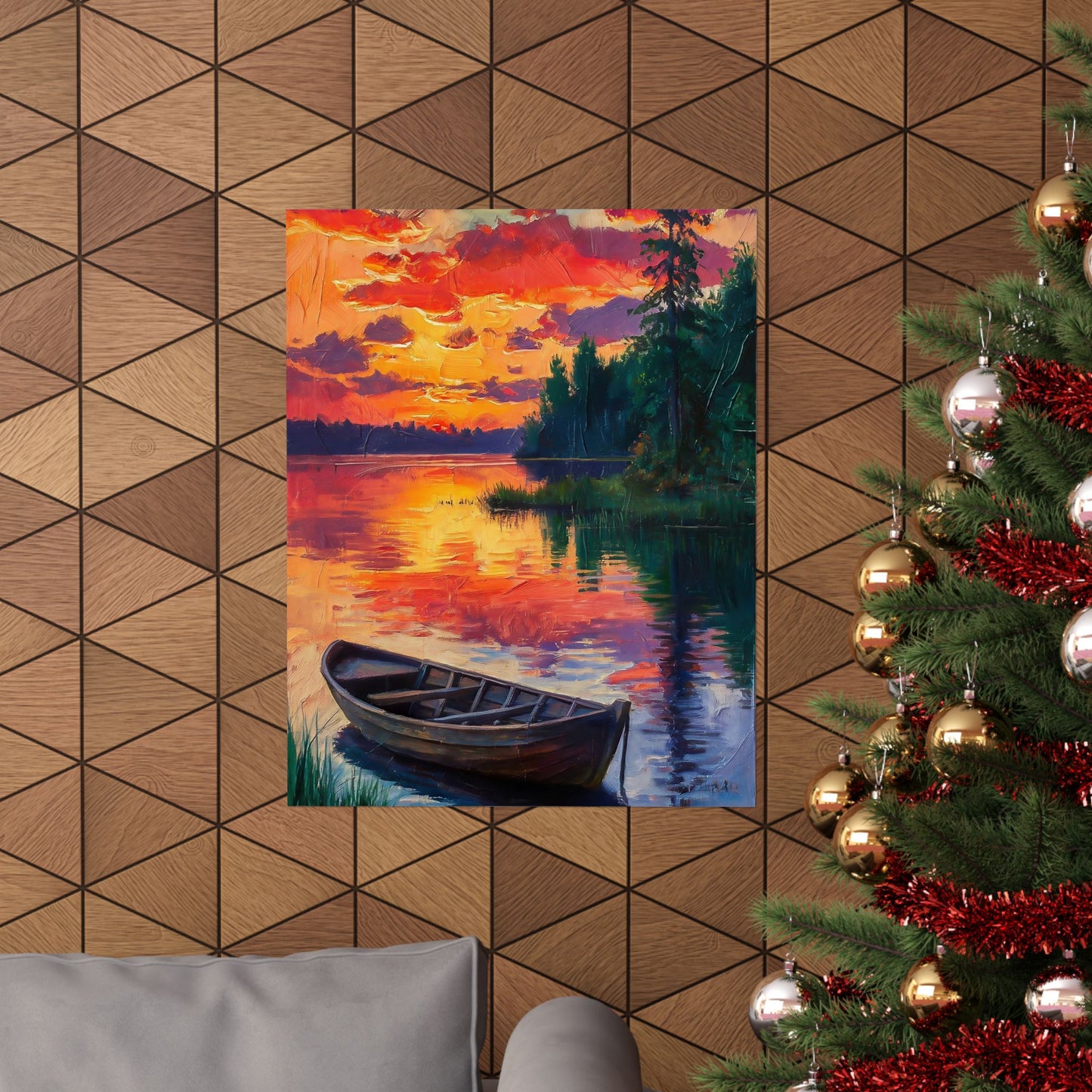 Wooden Boat At Sunset Poster