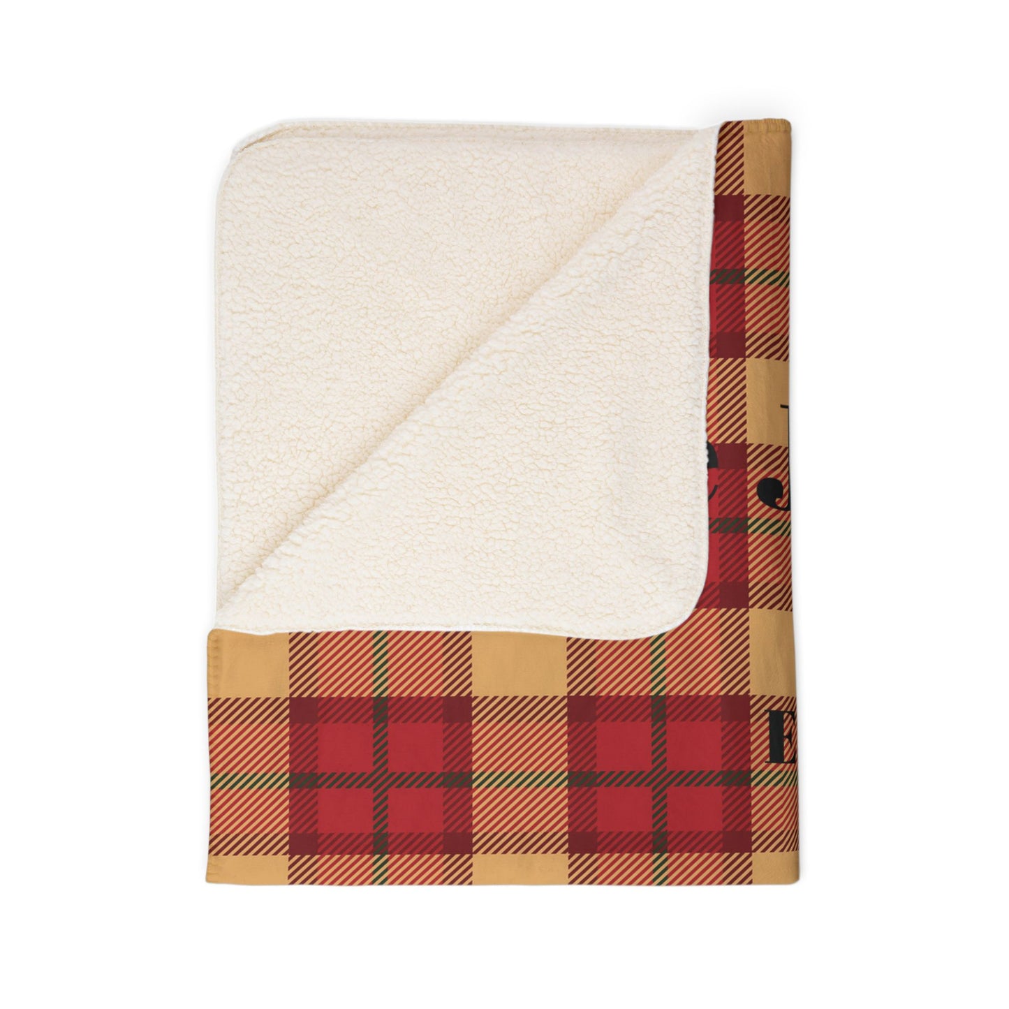 Custom Family Name Plaid Sherpa Blanket - Red & Tan Buffalo Check
