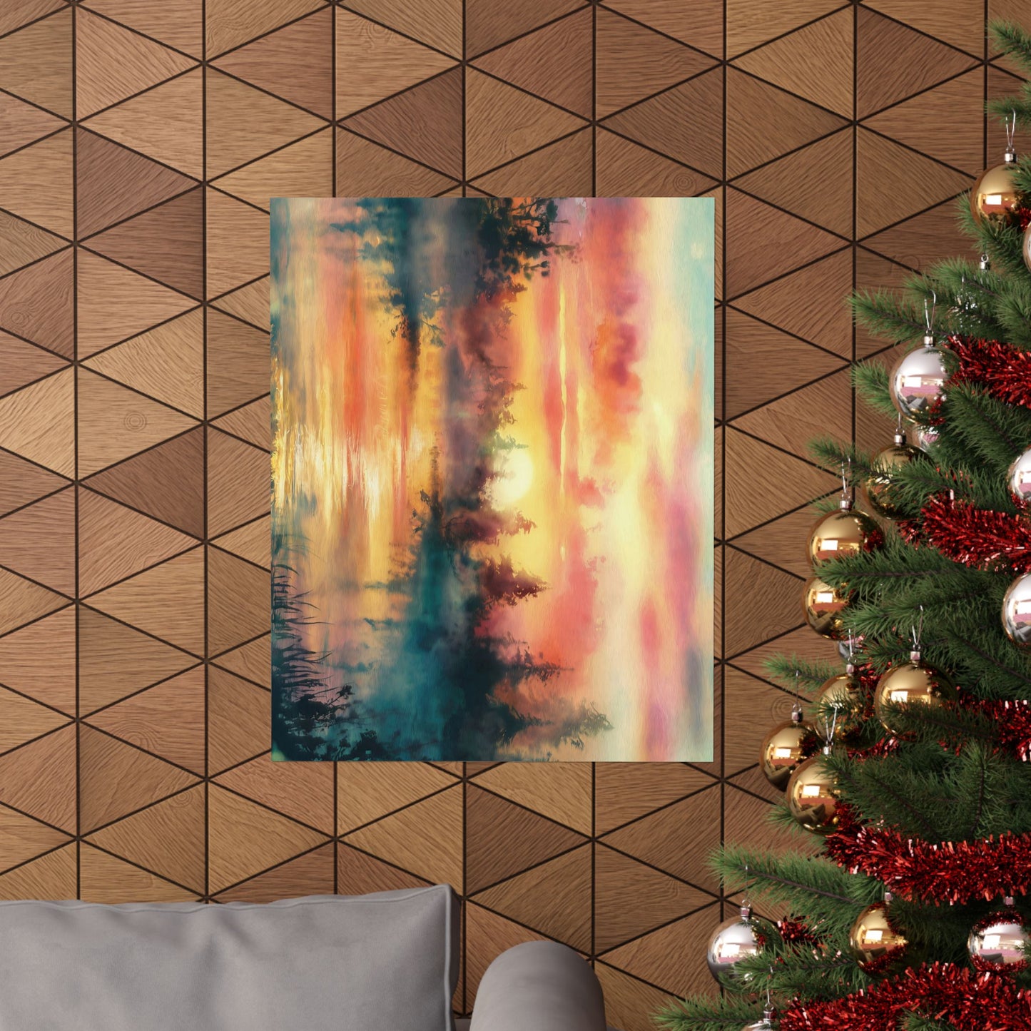 Dreamy Woodland Pond Sunset Poster