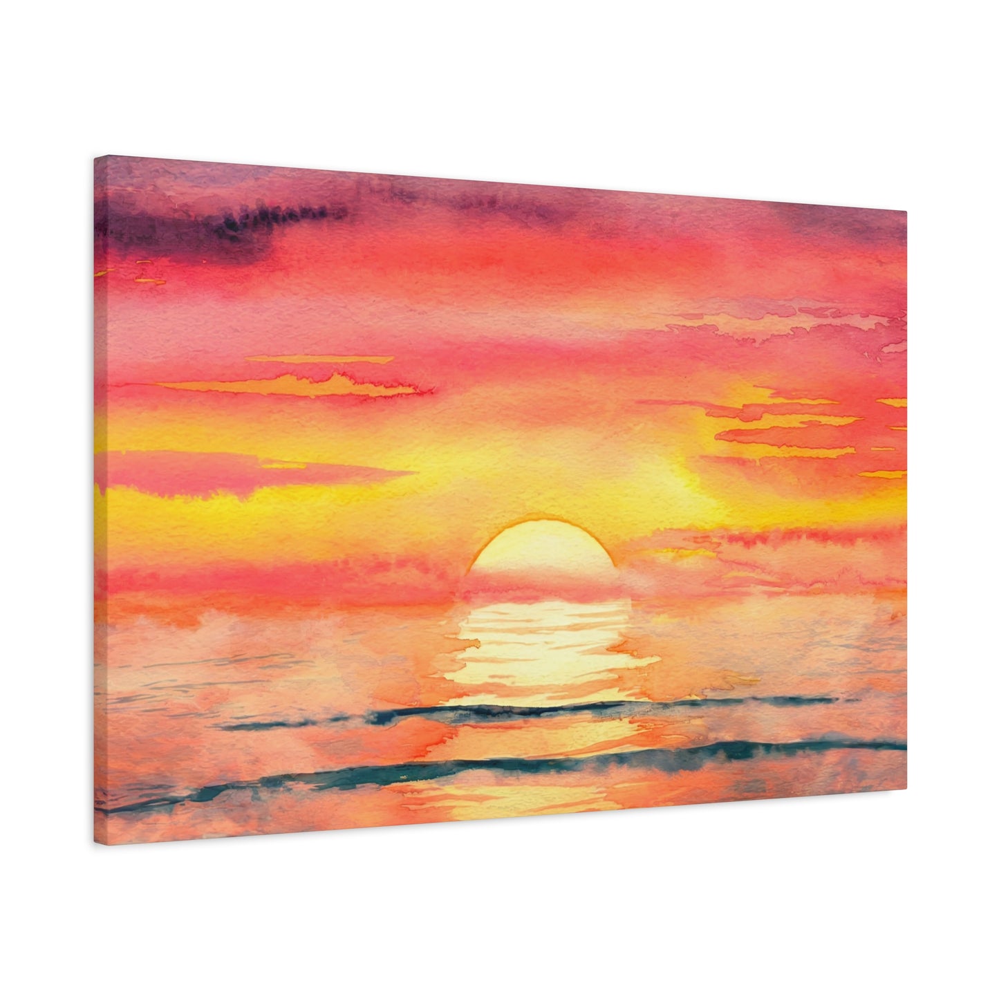 Ocean Sunset Watercolor Canvas Wall Art