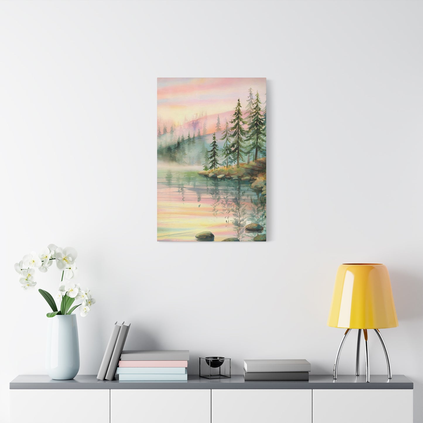 Mountain Lake With Pines Canvas Wall Art