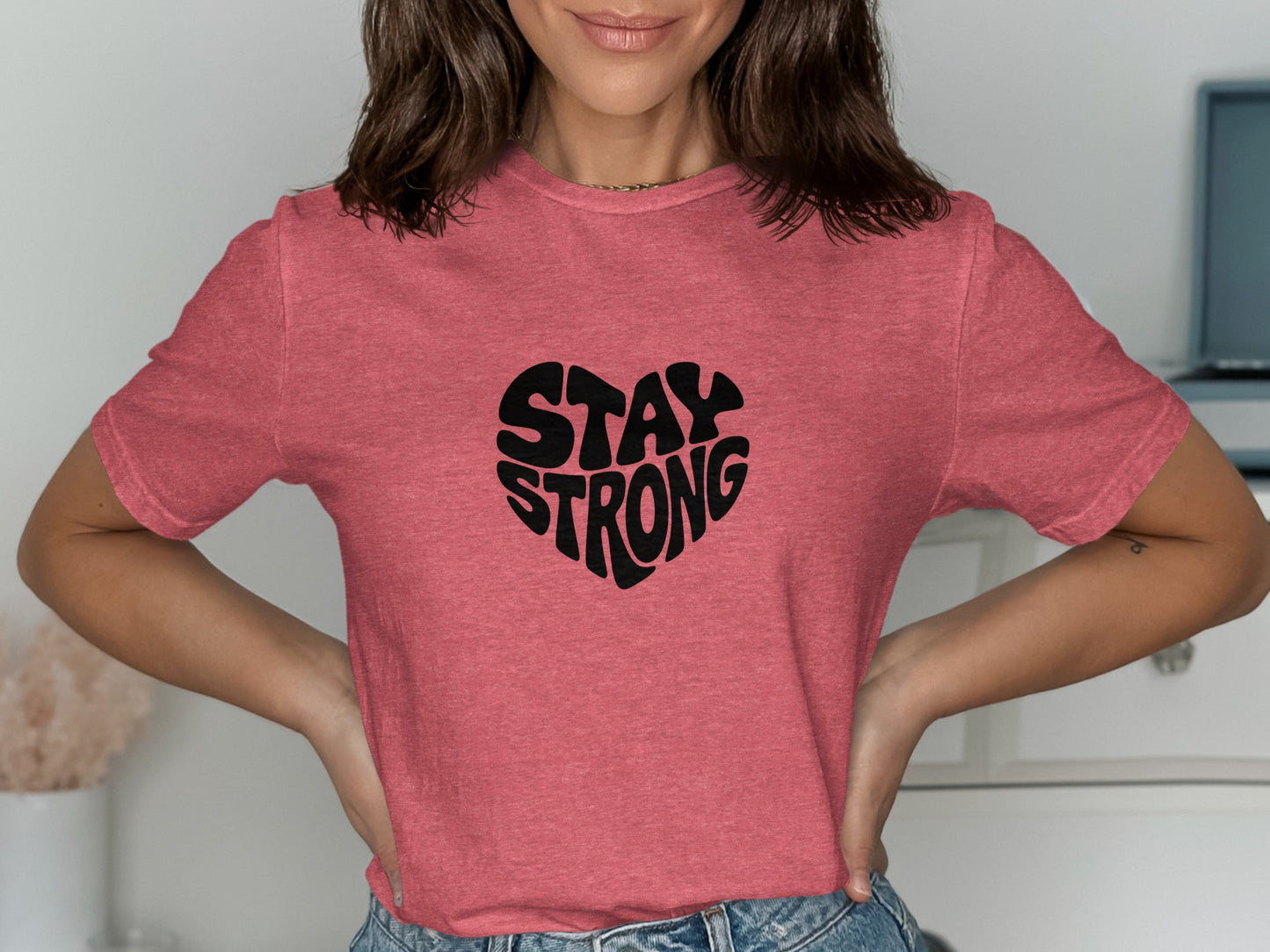 Stay Strong Heart Graphic Pink Shirt product type