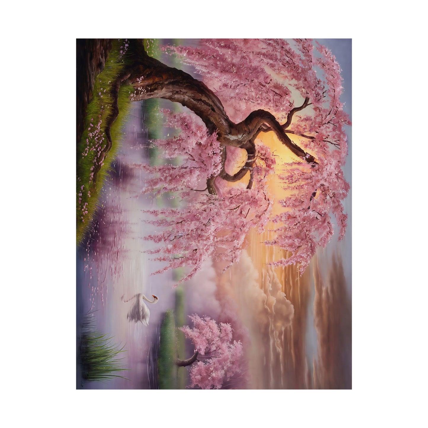 Cherry Tree And Swan Poster