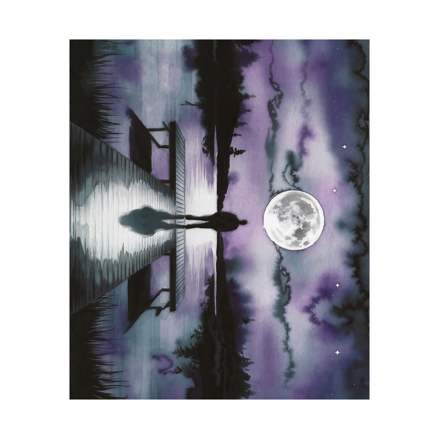 Man Looking At Moon Over A Lake Watercolor Poster