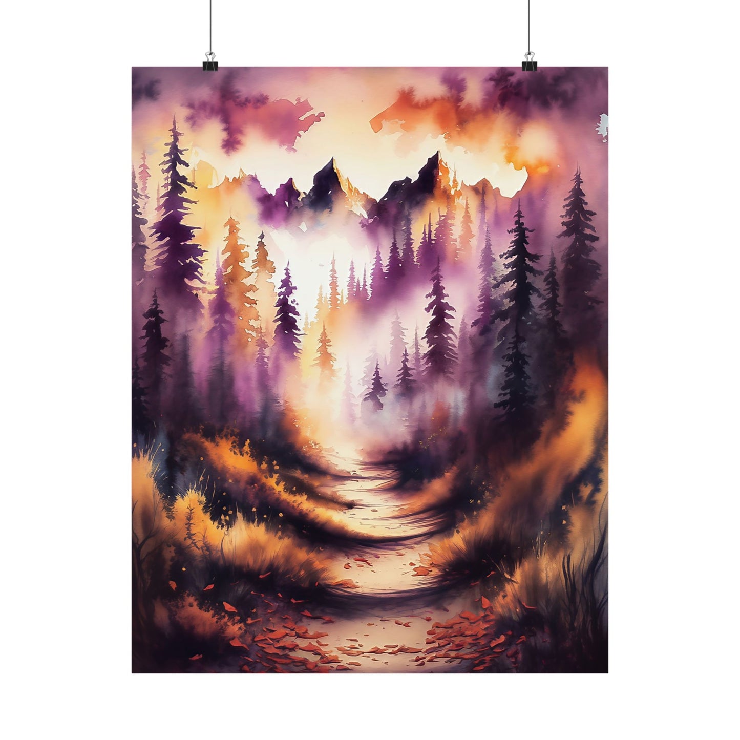 Misty Mountain Path With Pines Poster