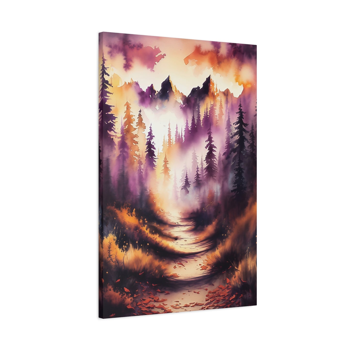 Misty Mountain Path With Pines Canvas Wall Art