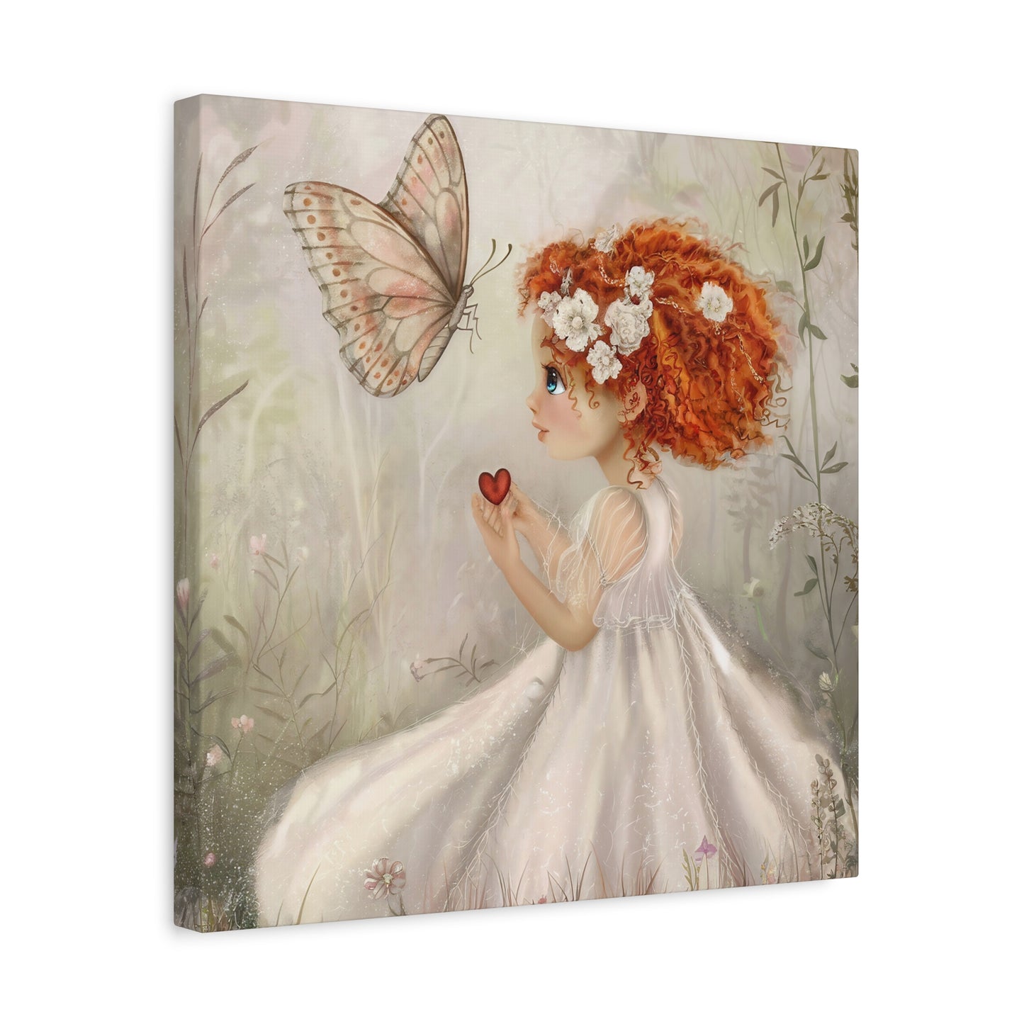 Red Headed Girl With Butterfly Canvas Wall Art