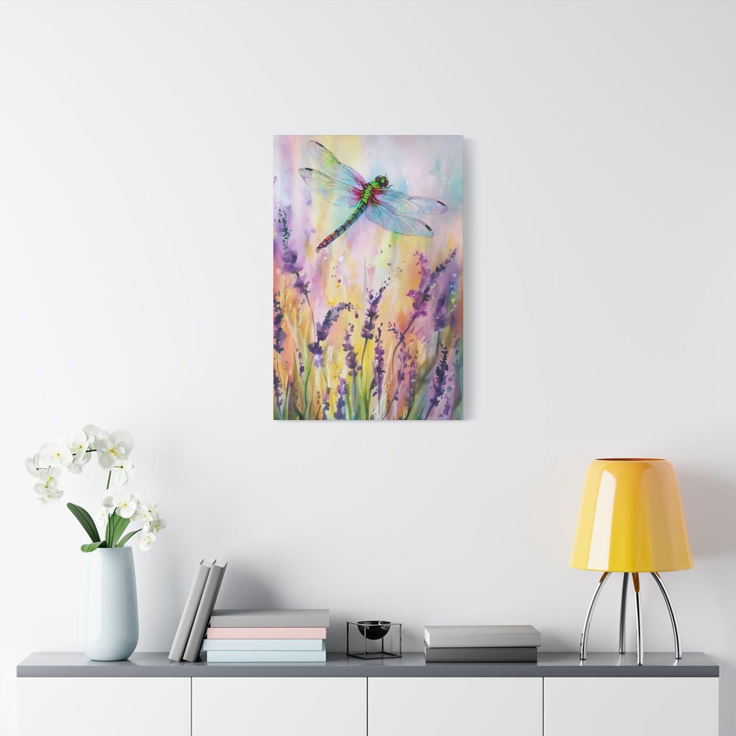 Flowers With Dragonfly Canvas Wall Art