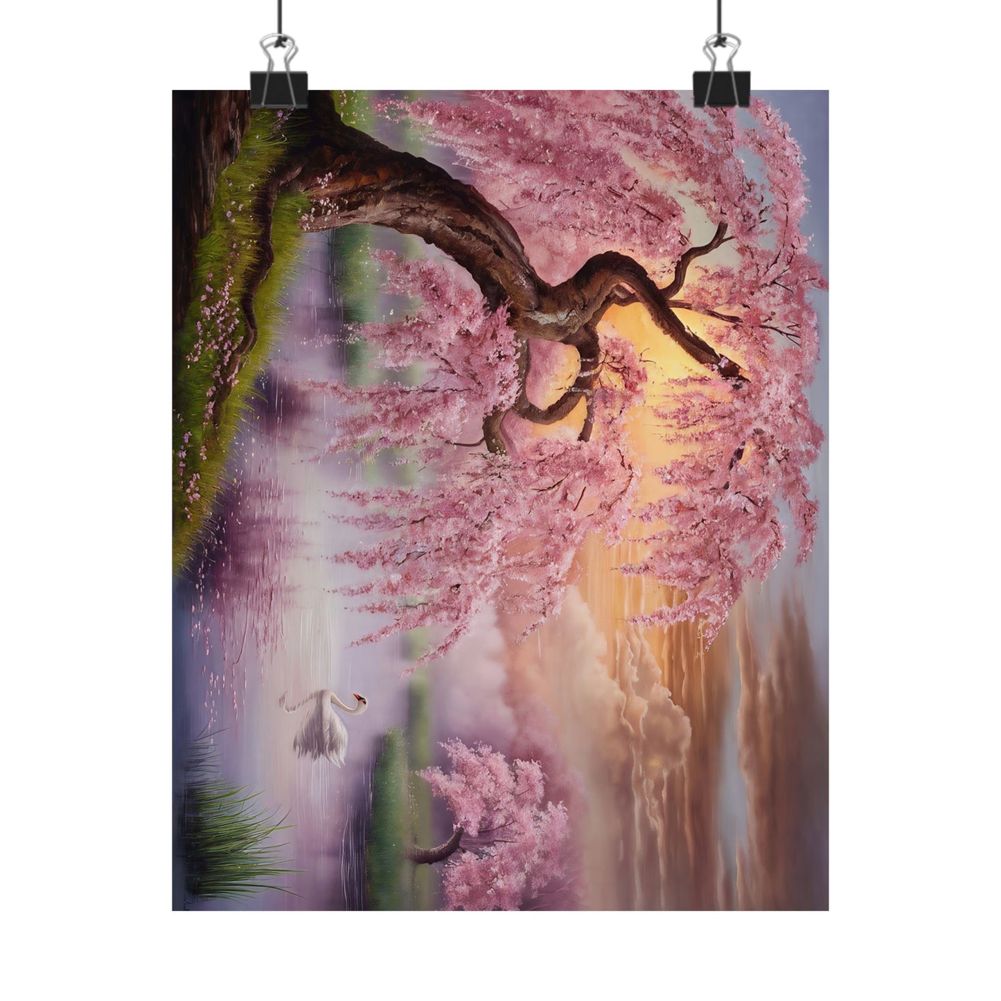 Cherry Tree And Swan Poster