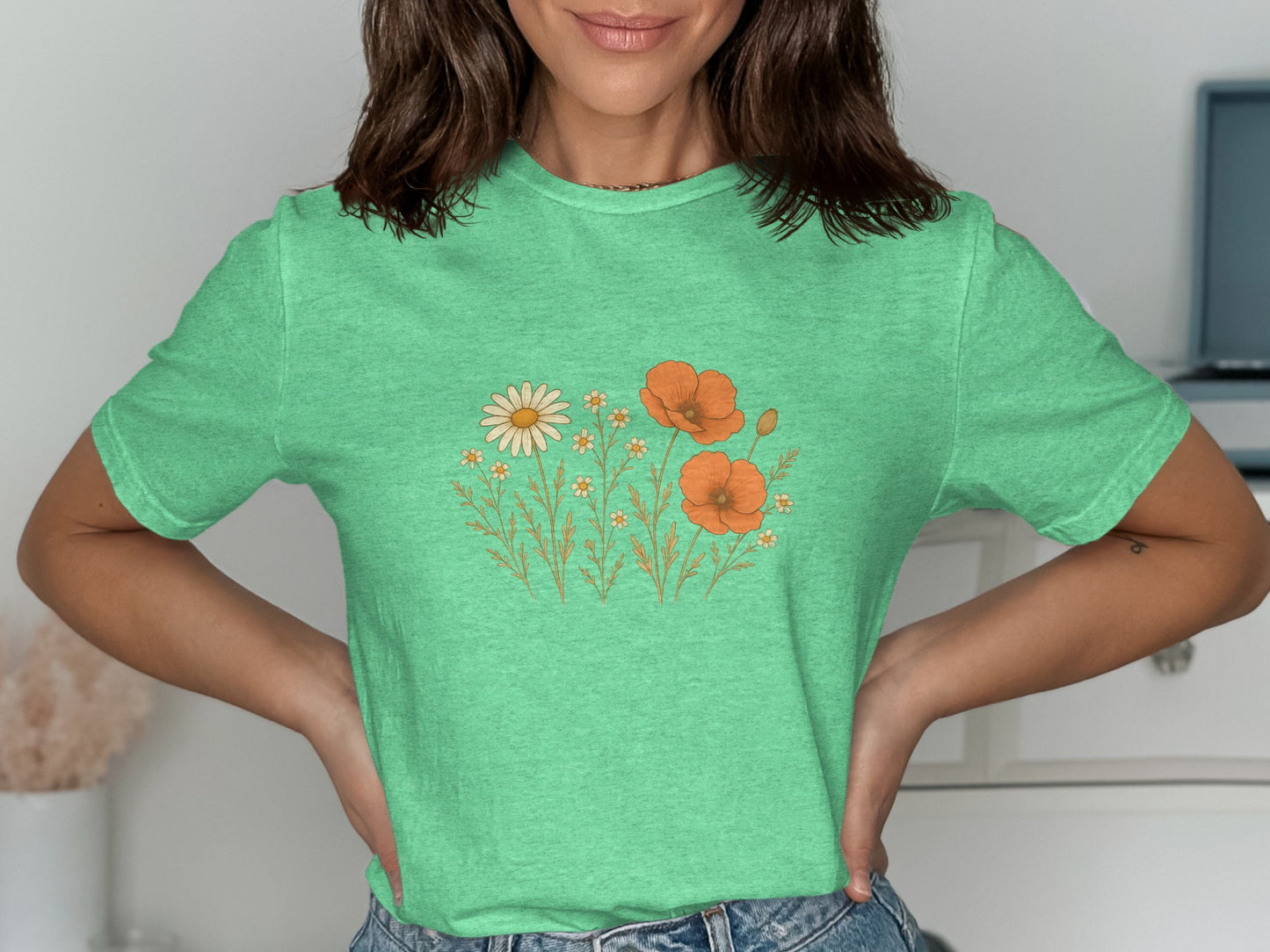 Floral Graphic Tee with Daisy and Poppy Design product type