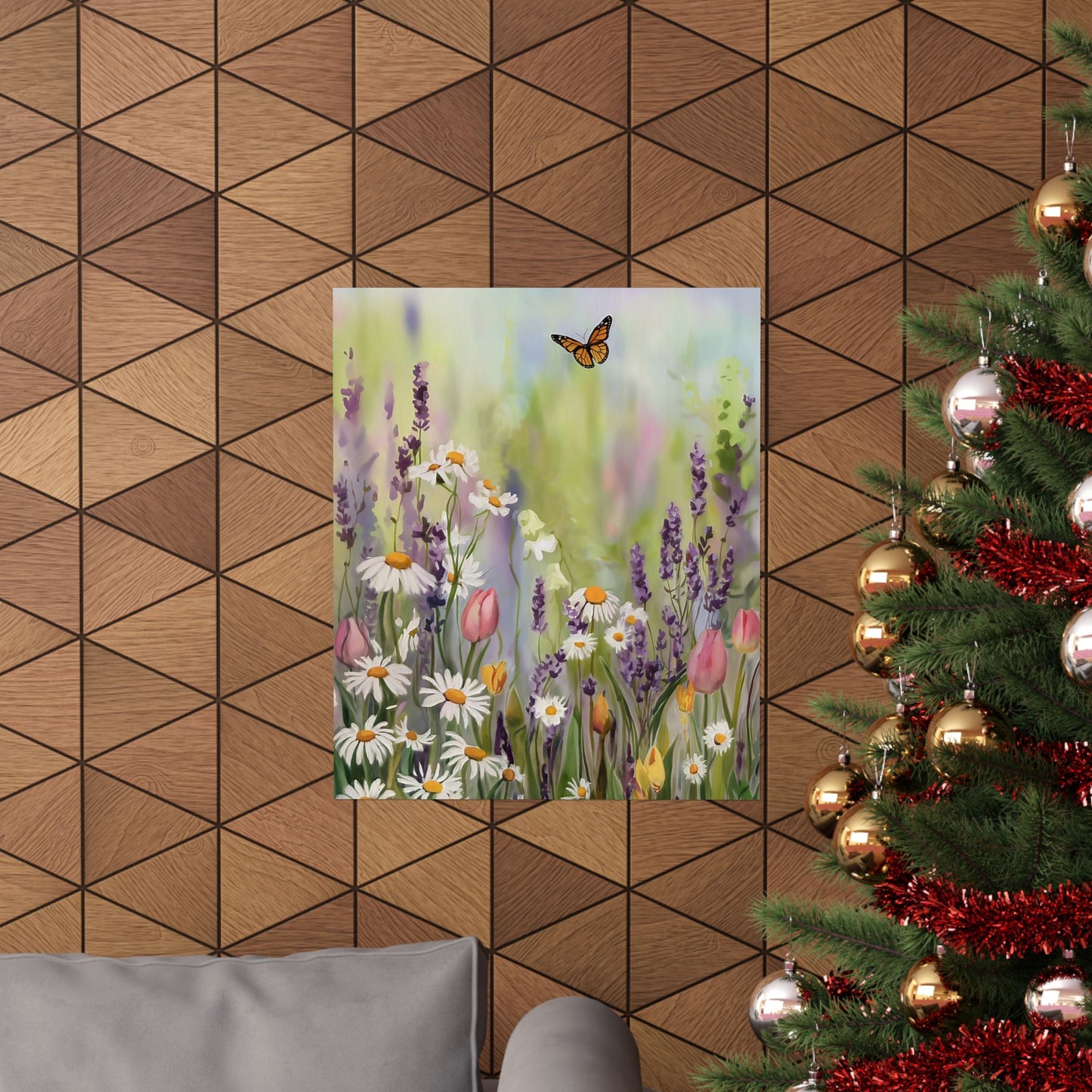 Field Of Flowers With Butterfly Poster