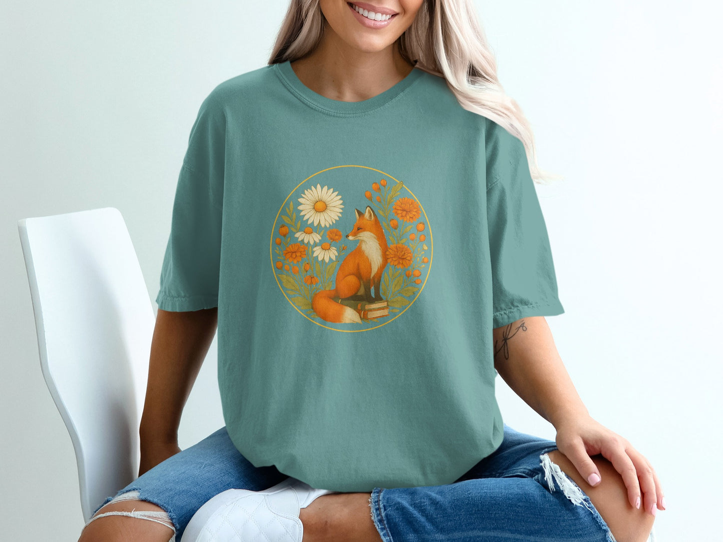 Fox with Floral Circle Design Casual Shirt product type