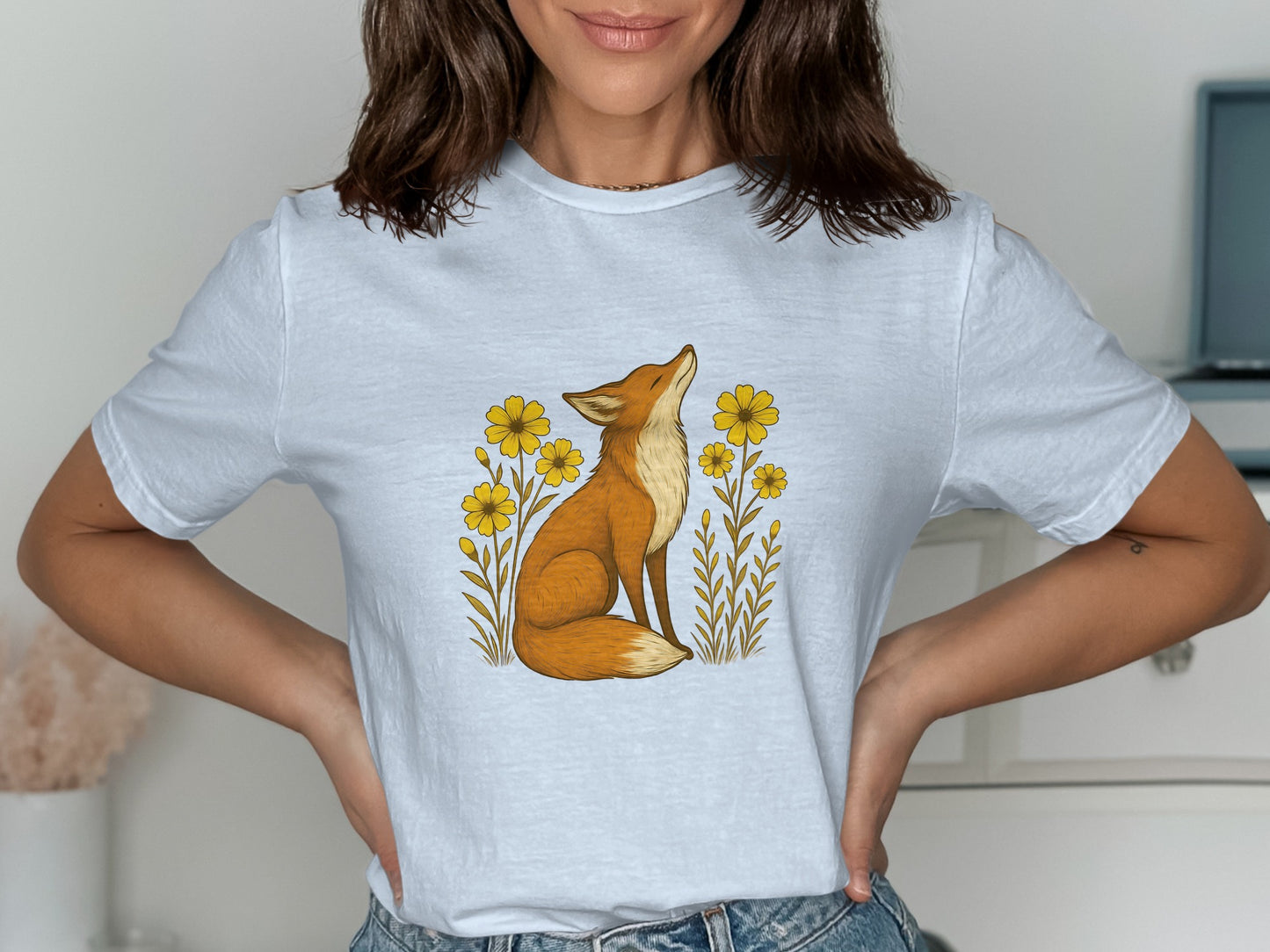 Fox and Floral Graphic Design T-Shirt product type