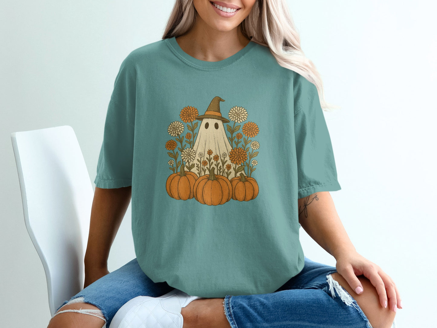 Halloween Ghost and Pumpkins Graphic T-Shirt product type