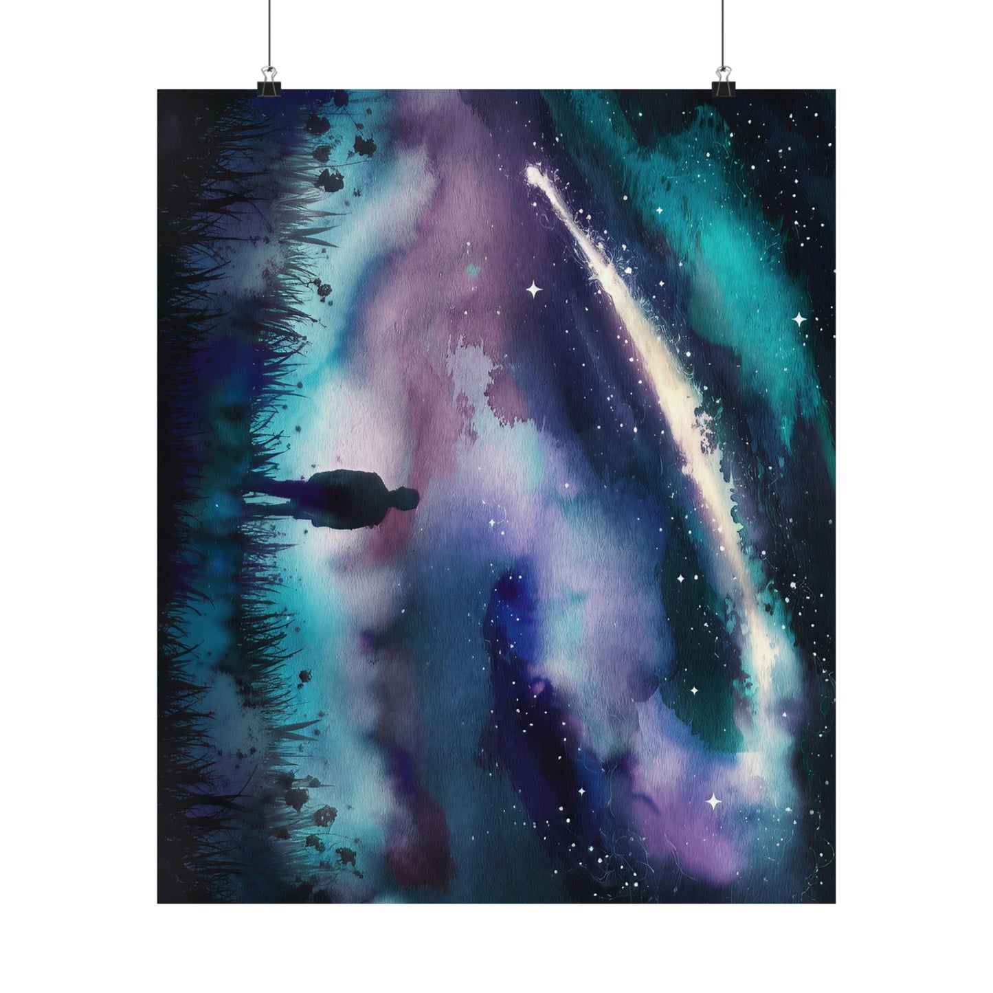 Man Looking Up At Starry Night Poster