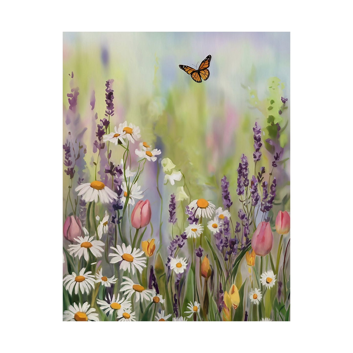 Field Of Flowers With Butterfly Poster
