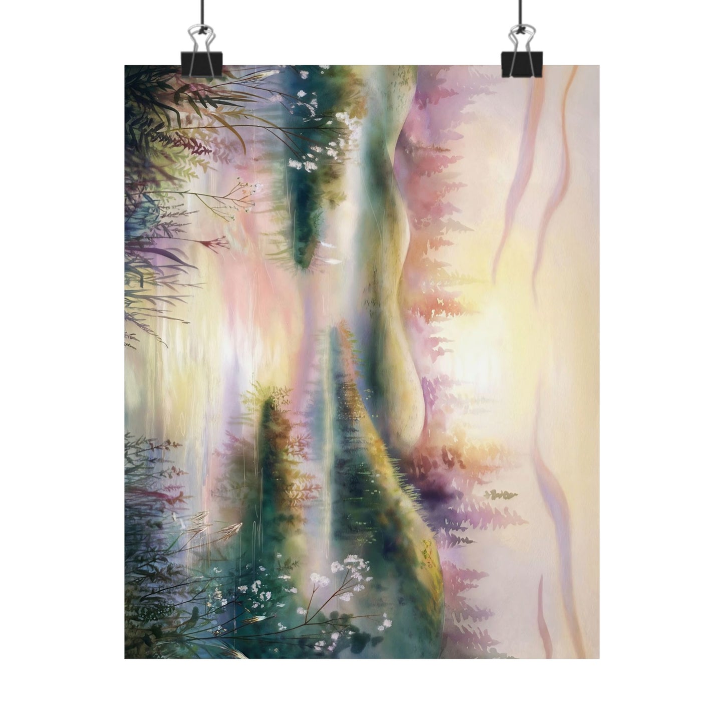 Mountain Lake Sunrise Watercolor Poster