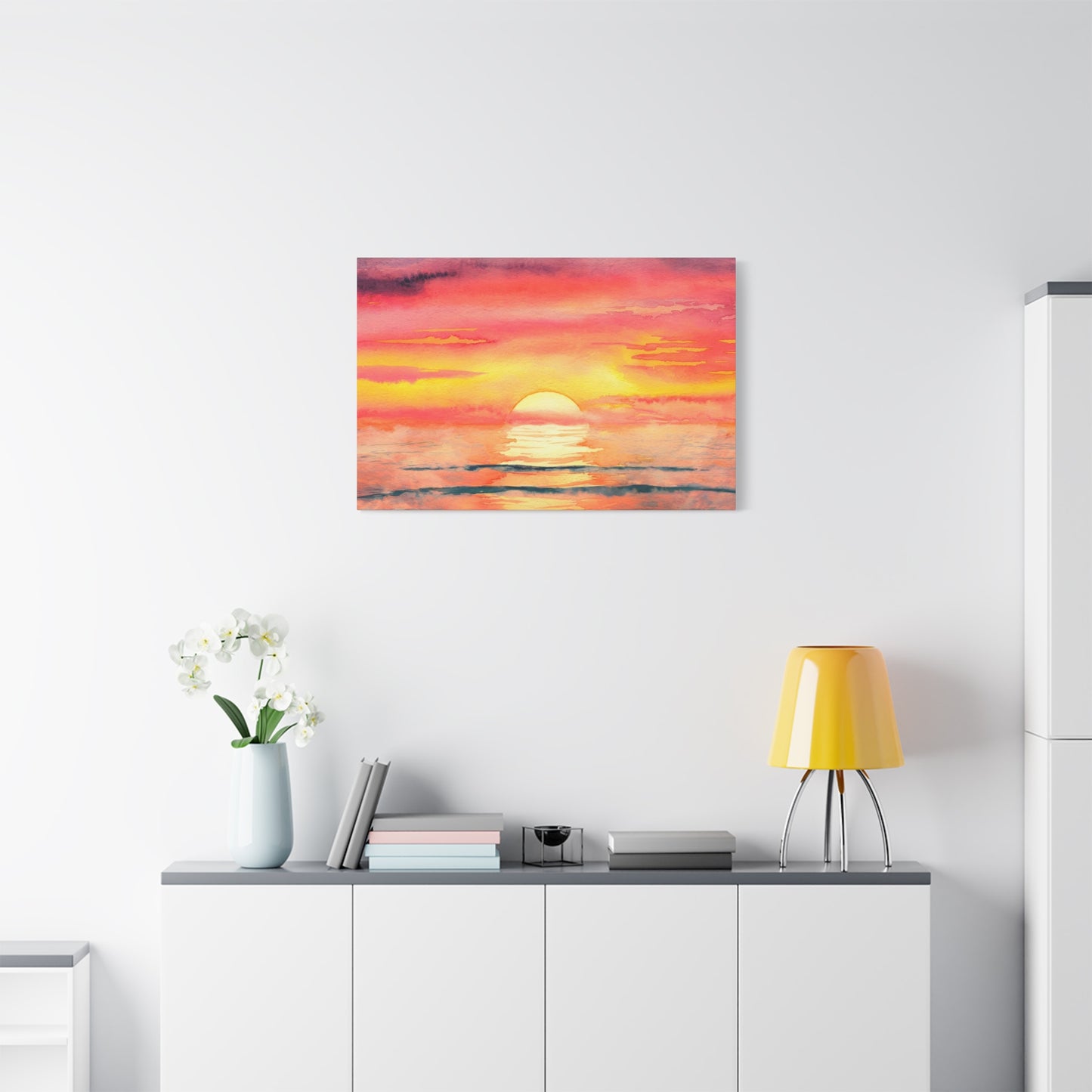Ocean Sunset Watercolor Canvas Wall Art