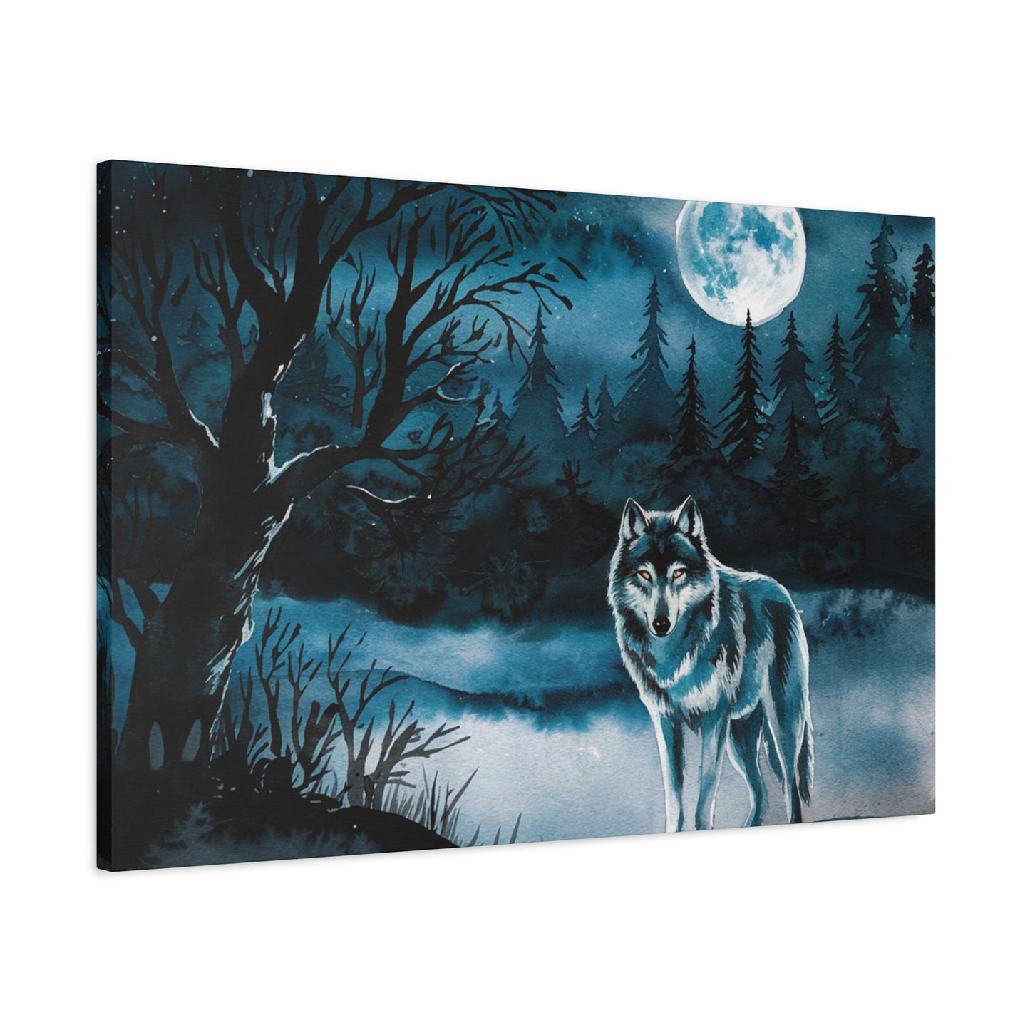 Wolf At Night Canvas Wall Art