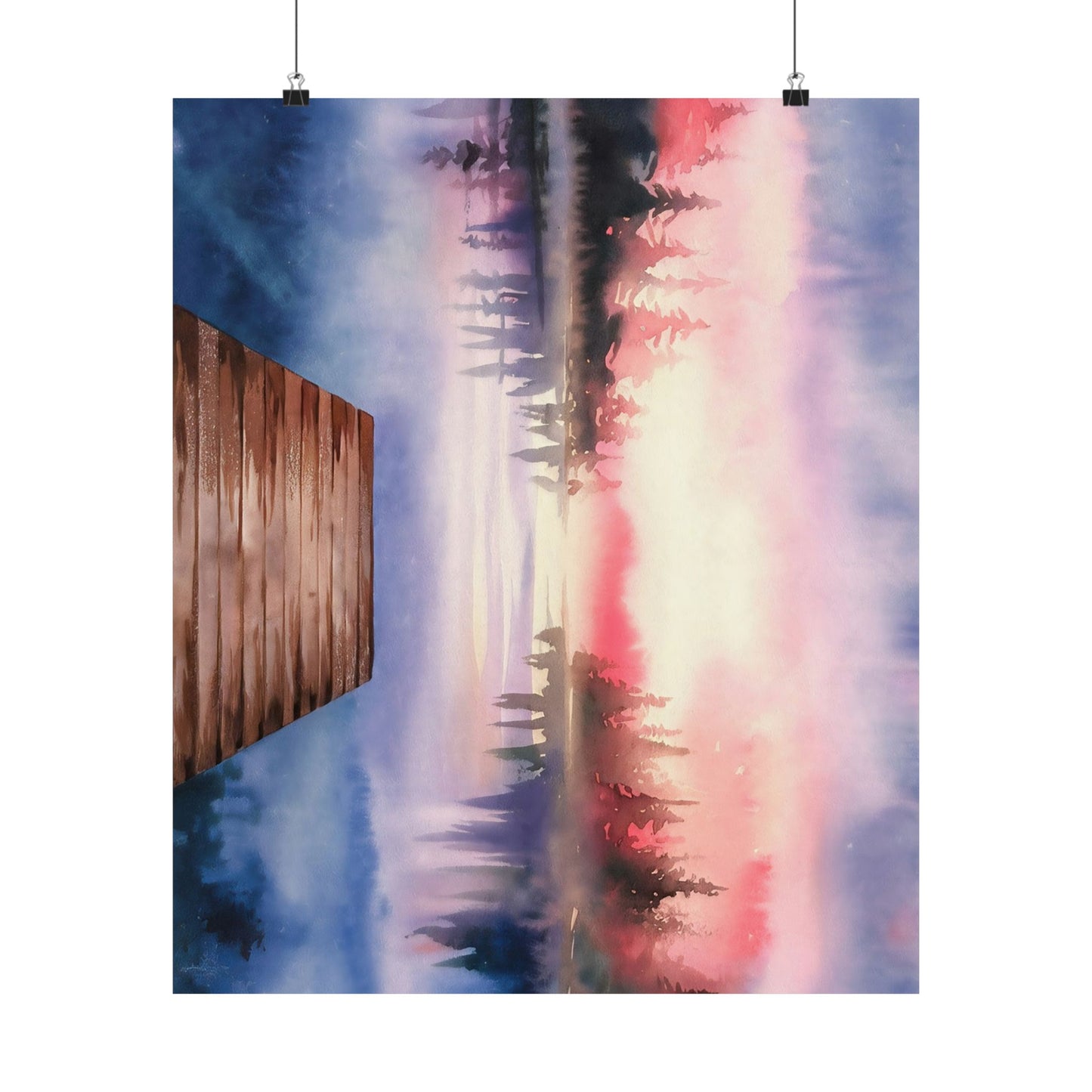 Mountain Lake Dock Watercolor Poster