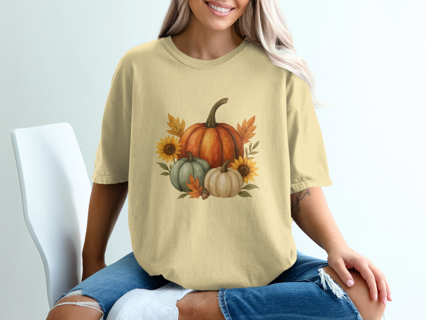 Festive Autumn Pumpkin and Sunflower Design Shirt product type