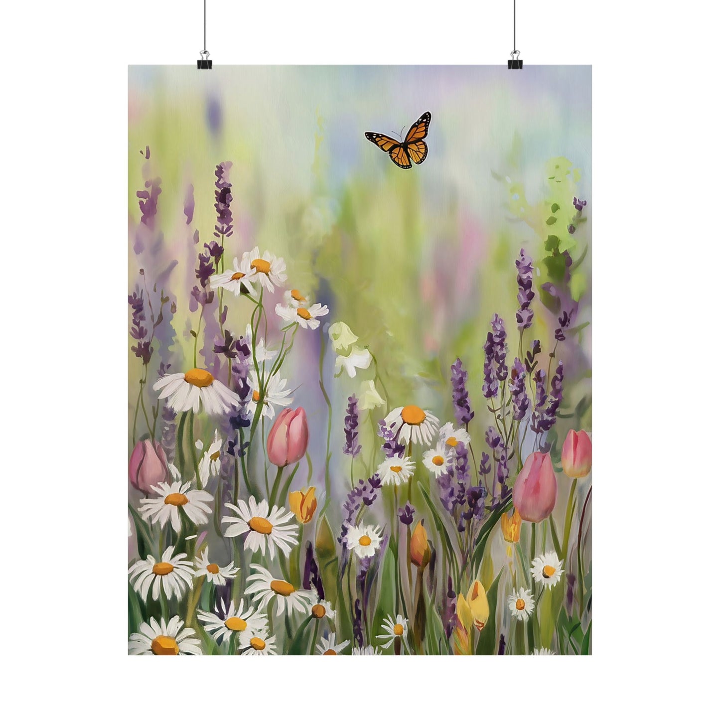 Field Of Flowers With Butterfly Poster