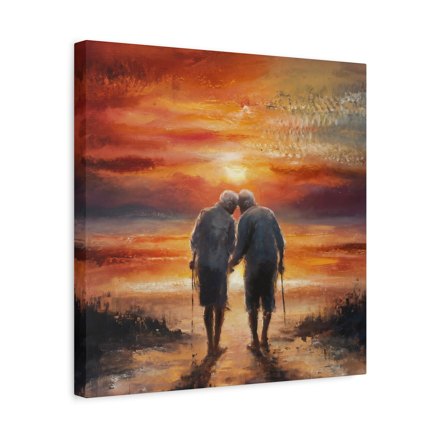 Older Couple Sunset Abstract Oil Painting Canvas Wall Art
