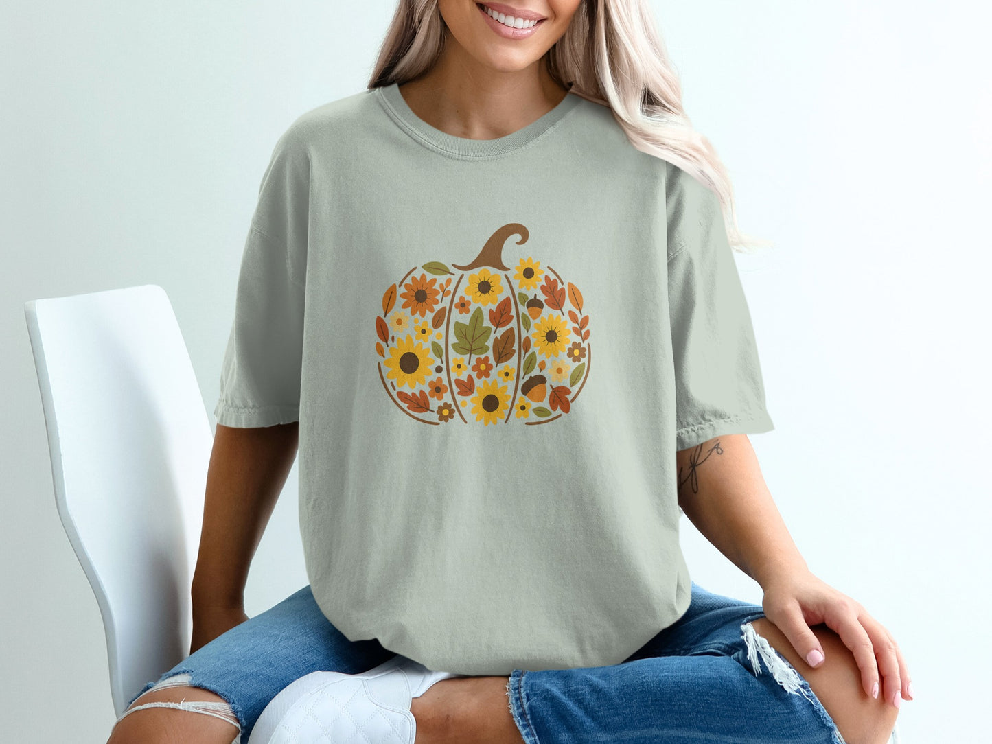 Pumpkin Floral Print Casual Women's T Shirt product type