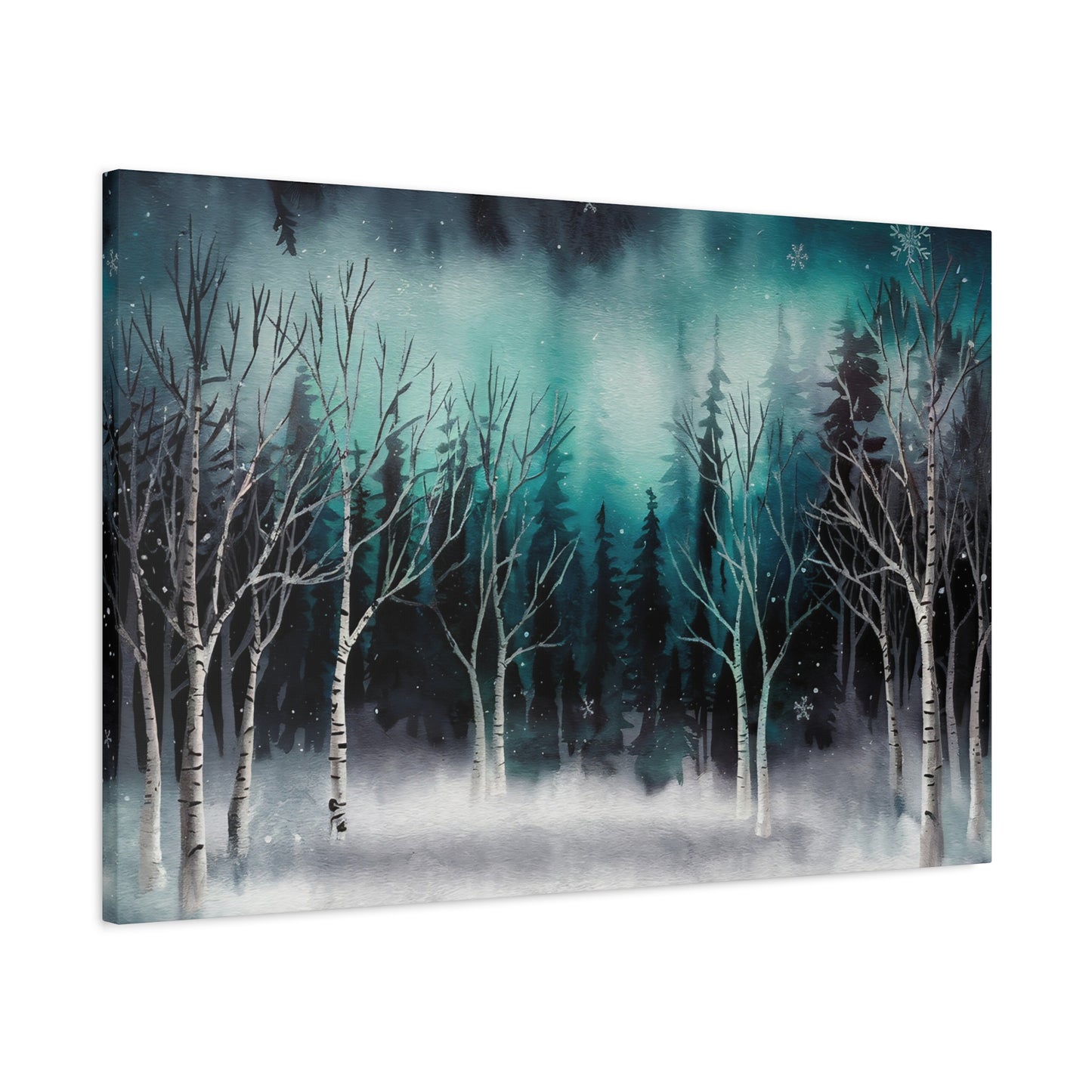 Winter Forest Snowfall Watercolor Canvas Wall Art