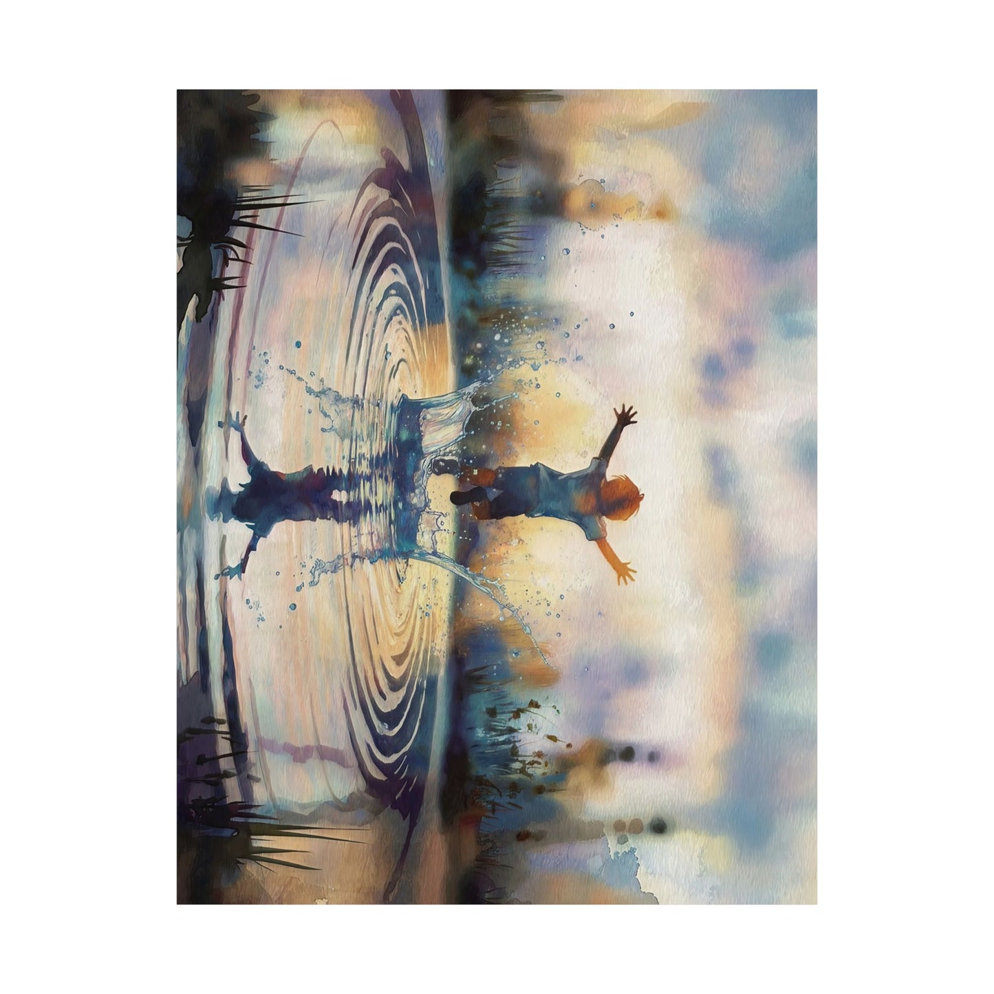 Boy Splashing In Puddle Watercolor Poster