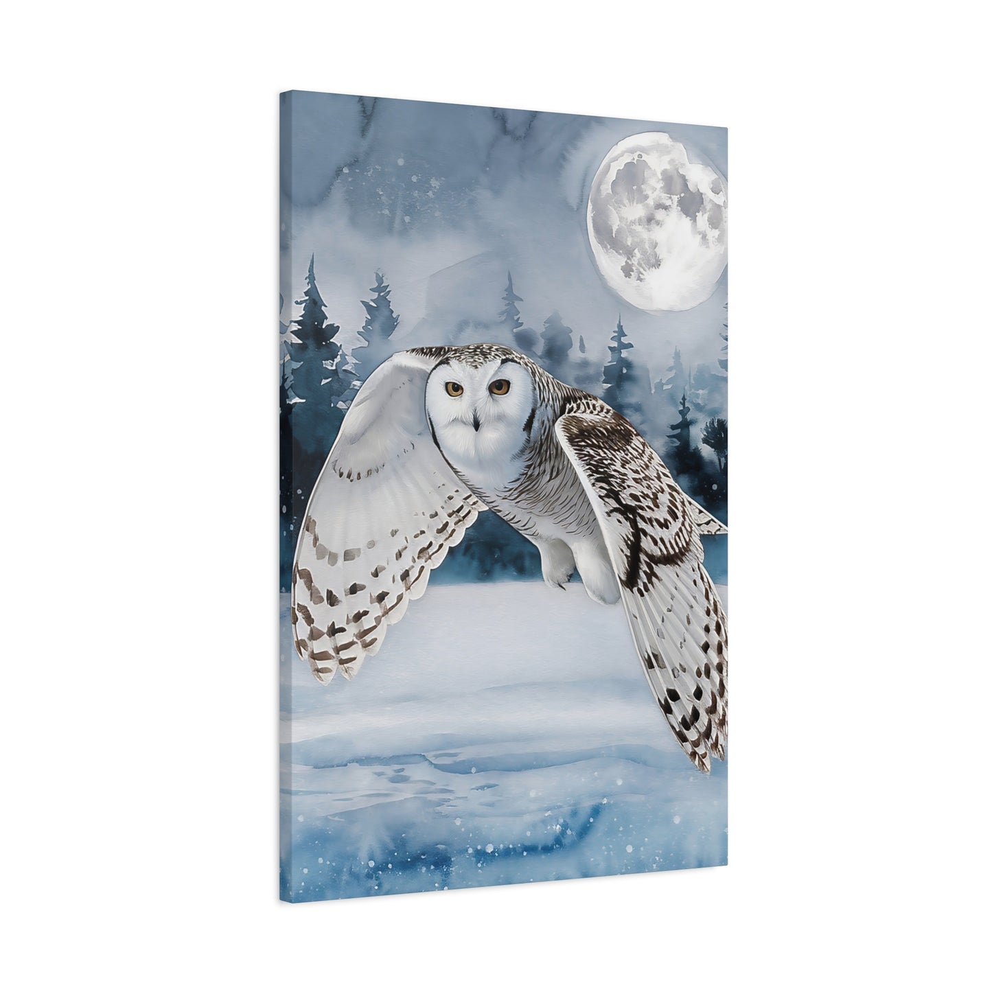 Snow Owl Flying At Night Canvas Wall Art