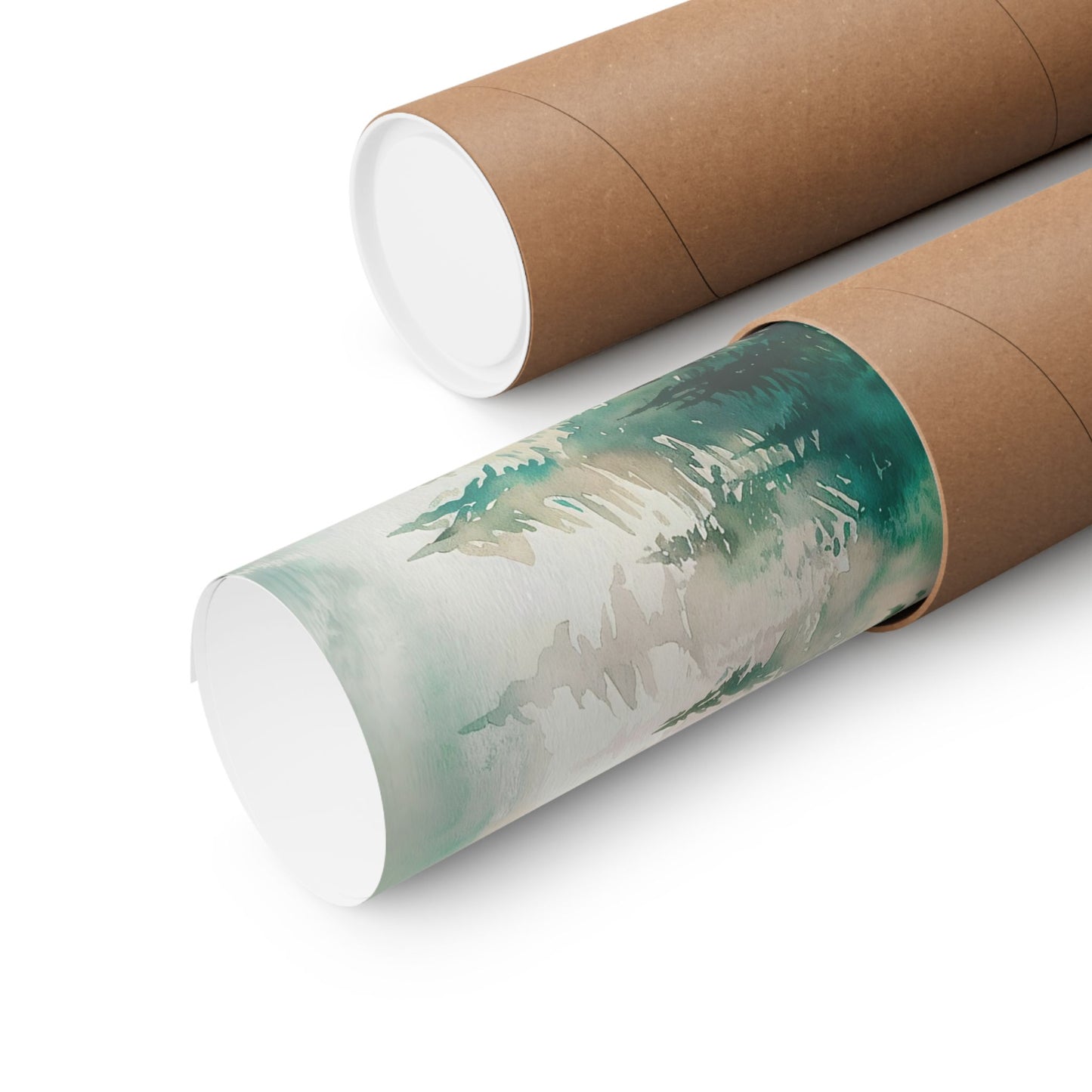 Pine Forest With Deer Watercolor Poster