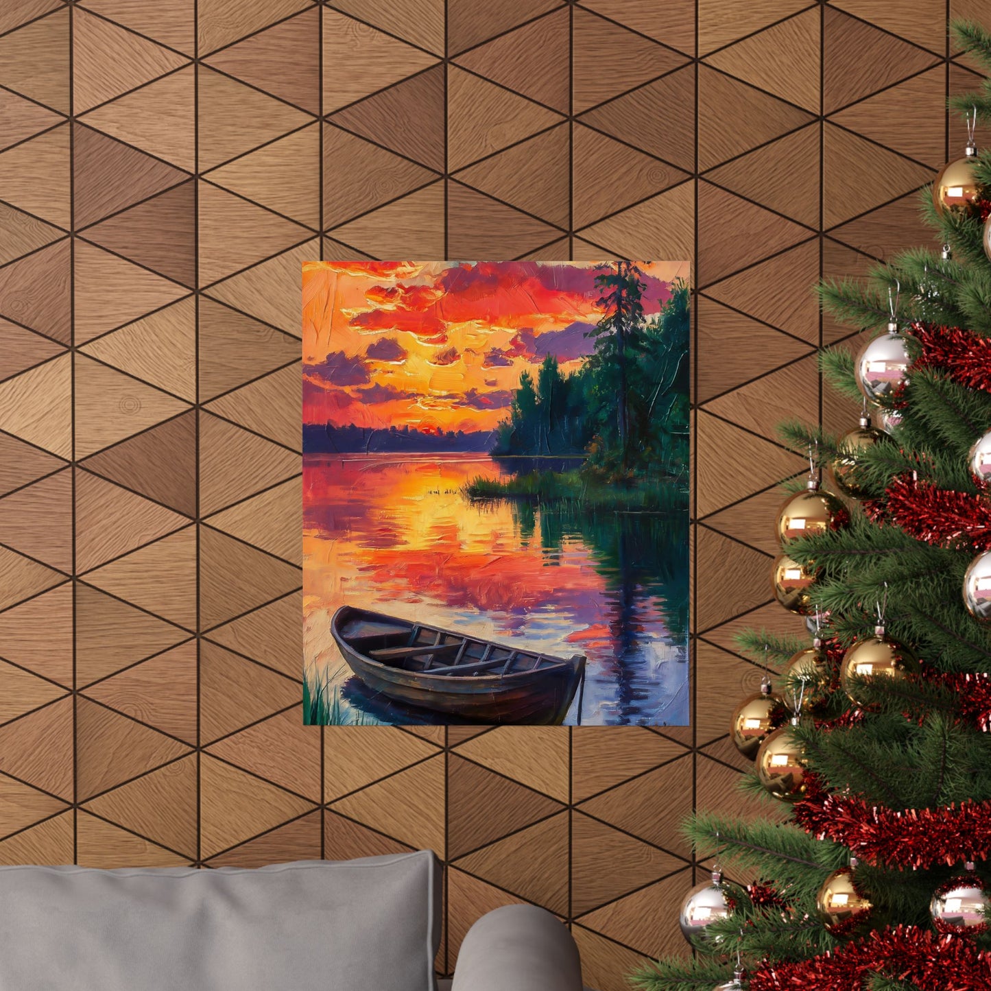 Wooden Boat At Sunset Poster