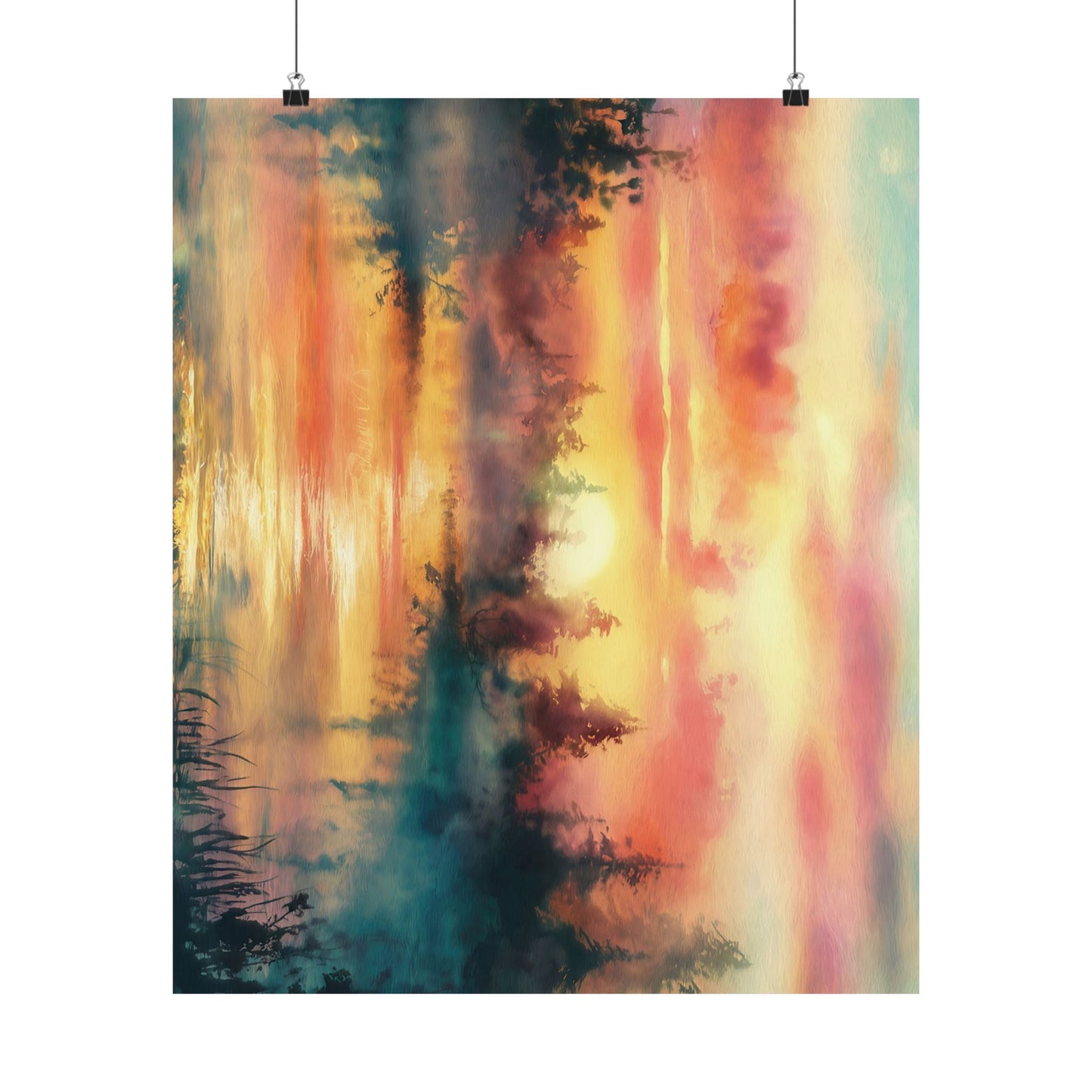 Dreamy Woodland Pond Sunset Poster