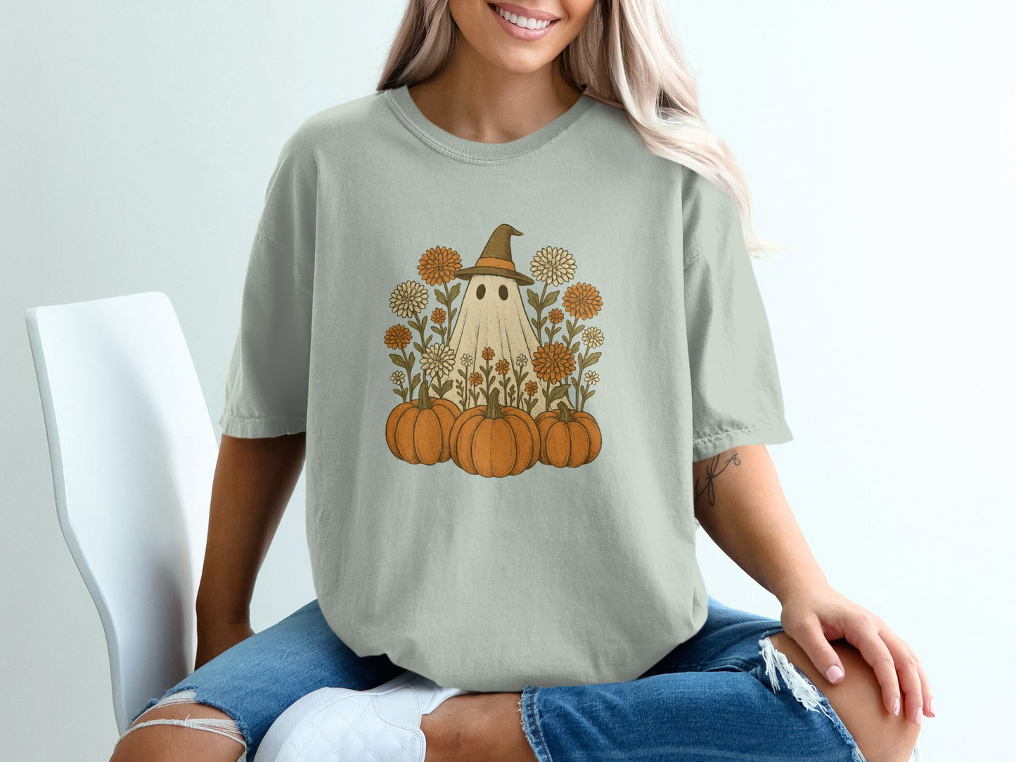 Halloween Ghost with Pumpkins Graphic Tee product type