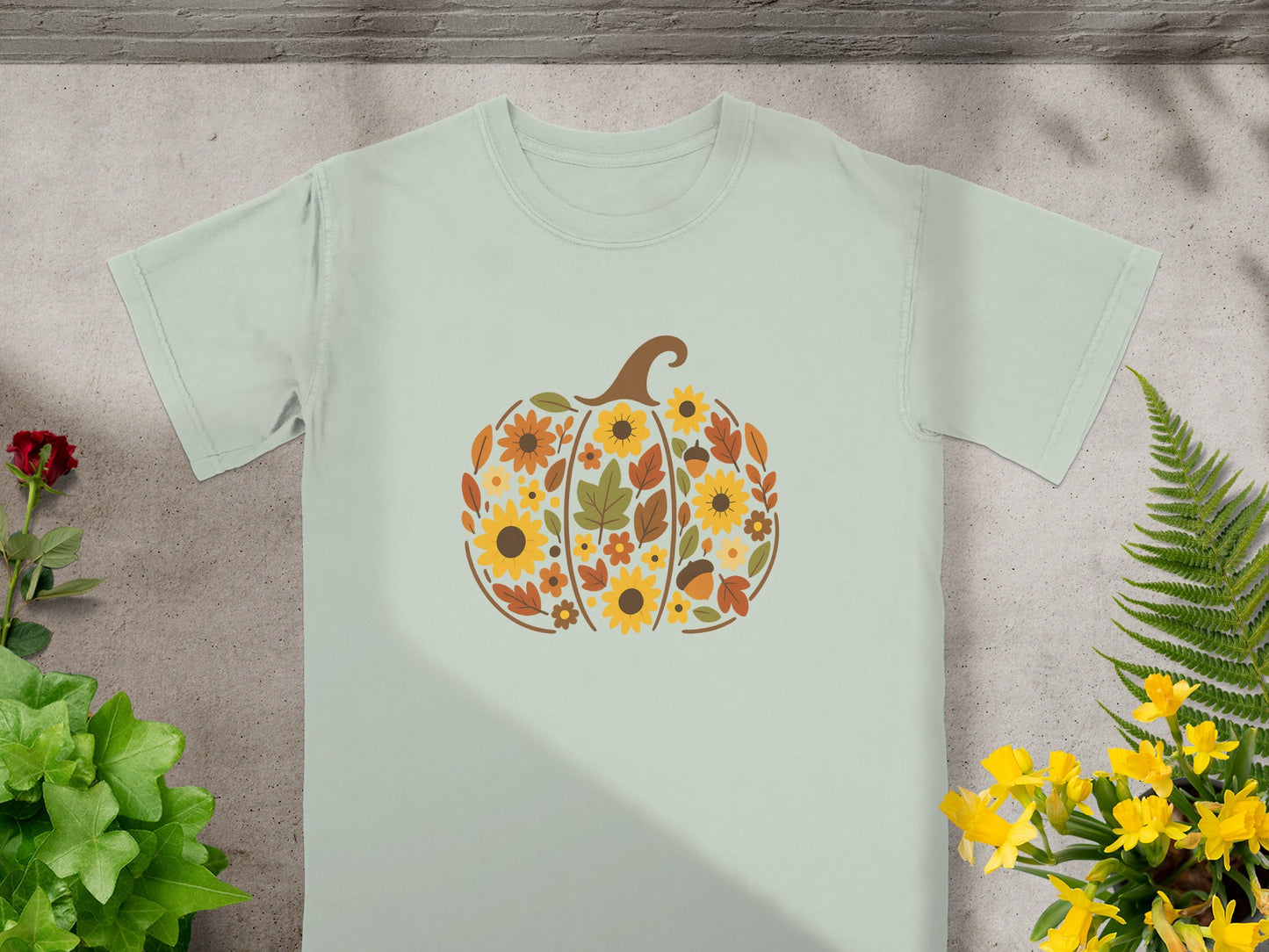 Floral Pumpkin Graphic T-Shirt Autumn Design Product Type