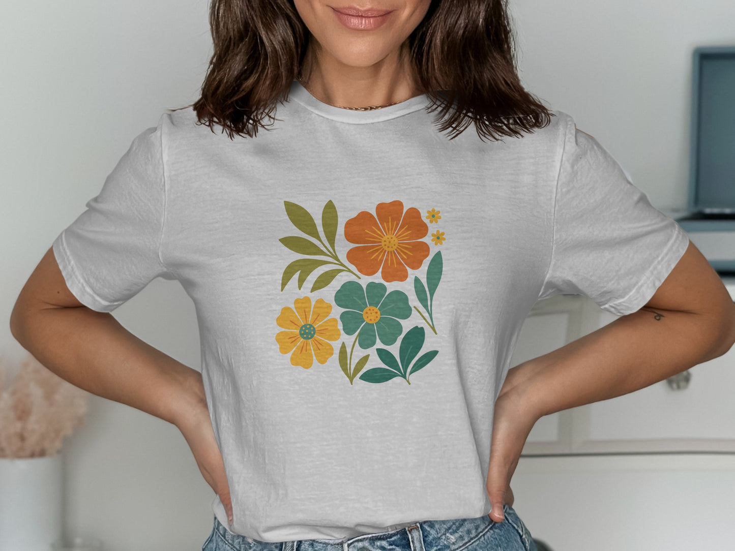 Colorful Floral Print Design Short Sleeve Shirt product