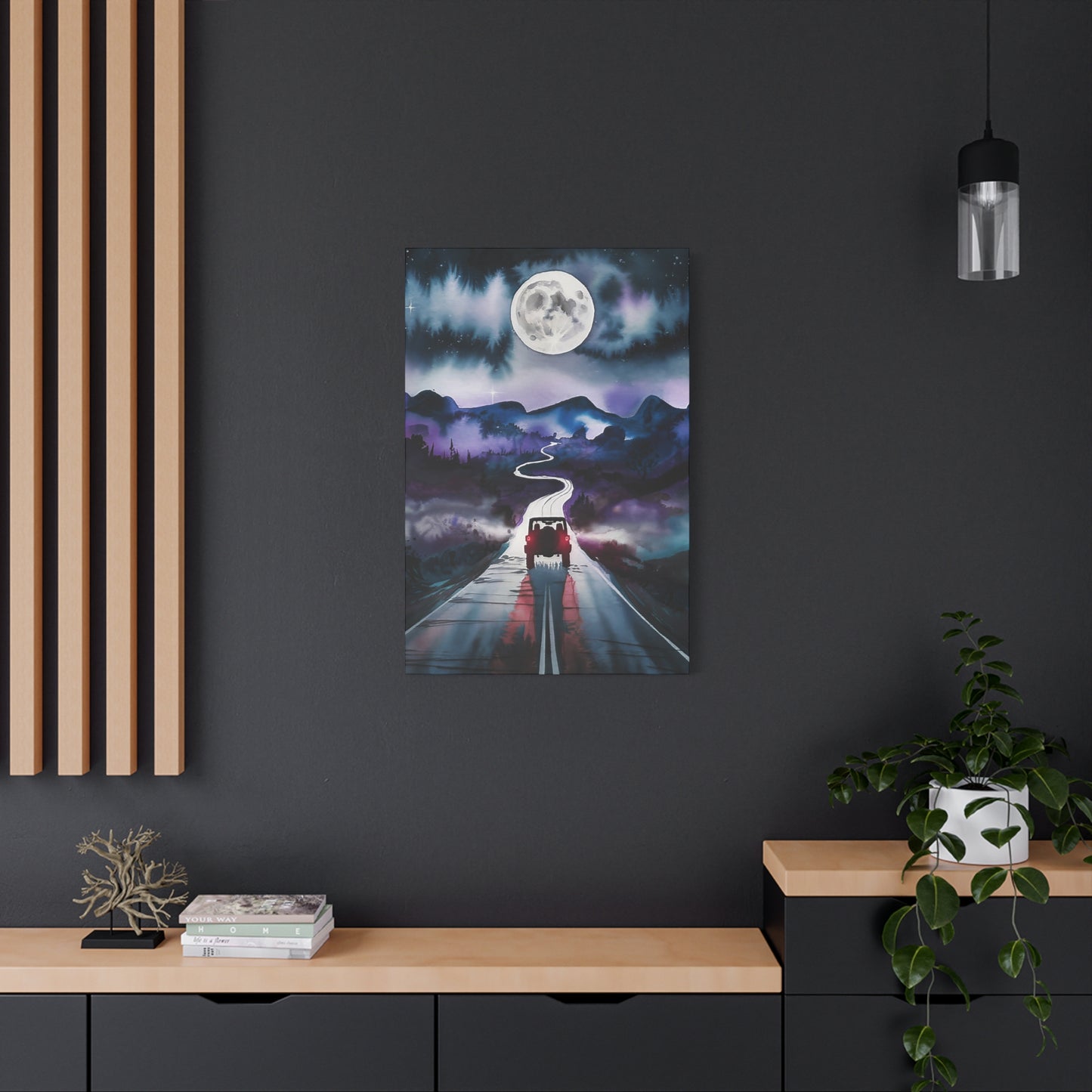 Jeep Driving At Night Canvas Wall Art