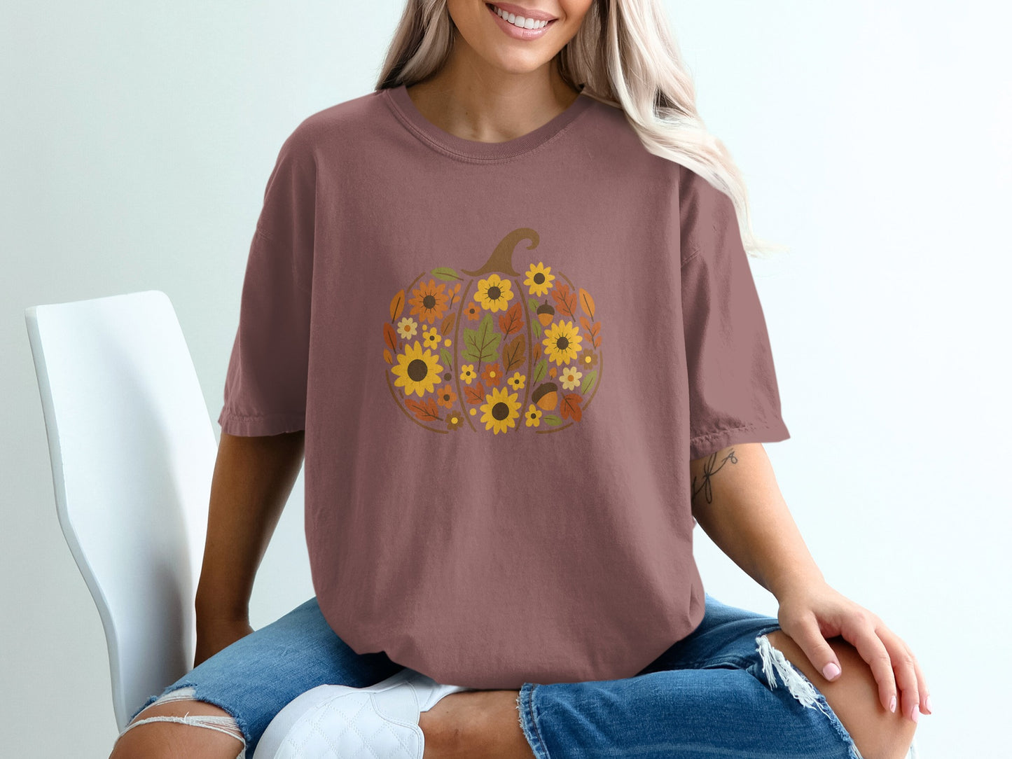 Floral Pumpkin Graphic T-shirt Festive Fall Apparel product type